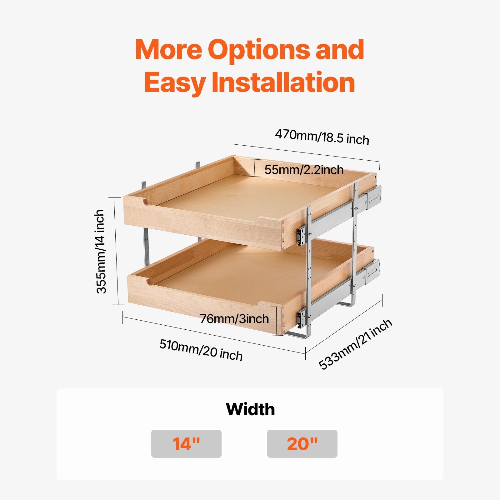 VEVOR 2Tier Pull Out Cabinet Organizer Soft Close Slideout Wood Drawer 17"W x 21"D 