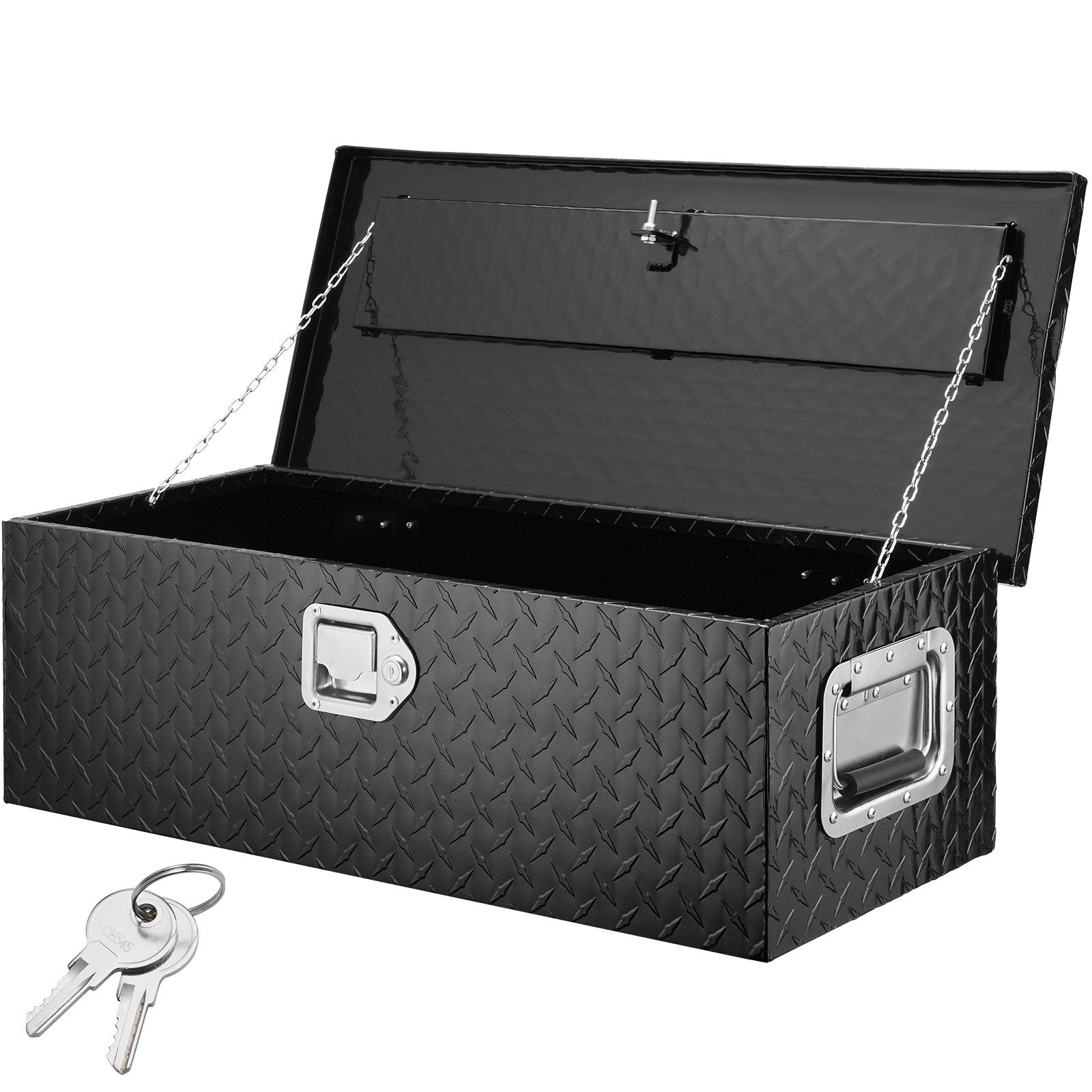 VEVOR Heavy Duty Aluminum Truck Bed Tool Box, Diamond Plate Tool Box with Side Handle and Lock Keys, Storage Tool Box Chest Box Organizer for Pickup, Truck Bed, RV, Trailer, 30"x13"x9.6", Black 