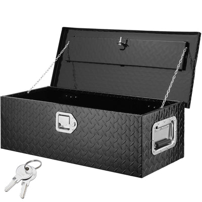 VEVOR Heavy Duty Aluminum Truck Bed Tool Box, Diamond Plate Tool Box with Side Handle and Lock Keys, Storage Tool Box Chest Box Organizer for Pickup, Truck Bed, RV, Trailer, 30"x13"x9.6", Black 