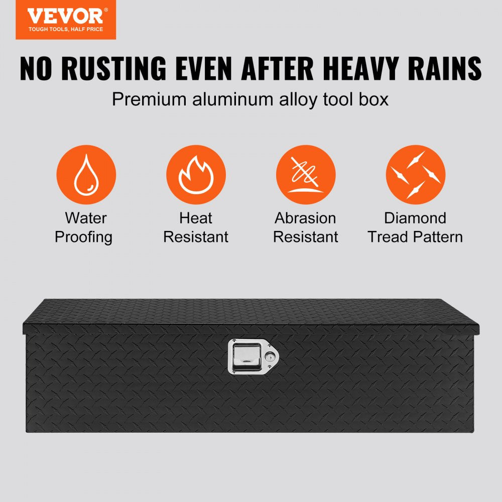 VEVOR Heavy Duty Aluminum Truck Bed Tool Box, Diamond Plate Tool Box with Side Handle and Lock Keys, Storage Tool Box Chest Box Organizer for Pickup, Truck Bed, RV, Trailer, 39"x13"x10", Black 