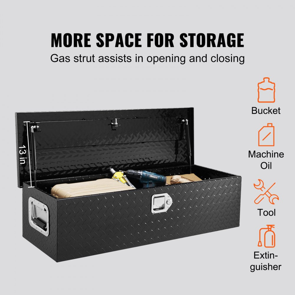 VEVOR Heavy Duty Aluminum Truck Bed Tool Box, Diamond Plate Tool Box with Side Handle and Lock Keys, Storage Tool Box Chest Box Organizer for Pickup, Truck Bed, RV, Trailer, 39"x13"x10", Black 