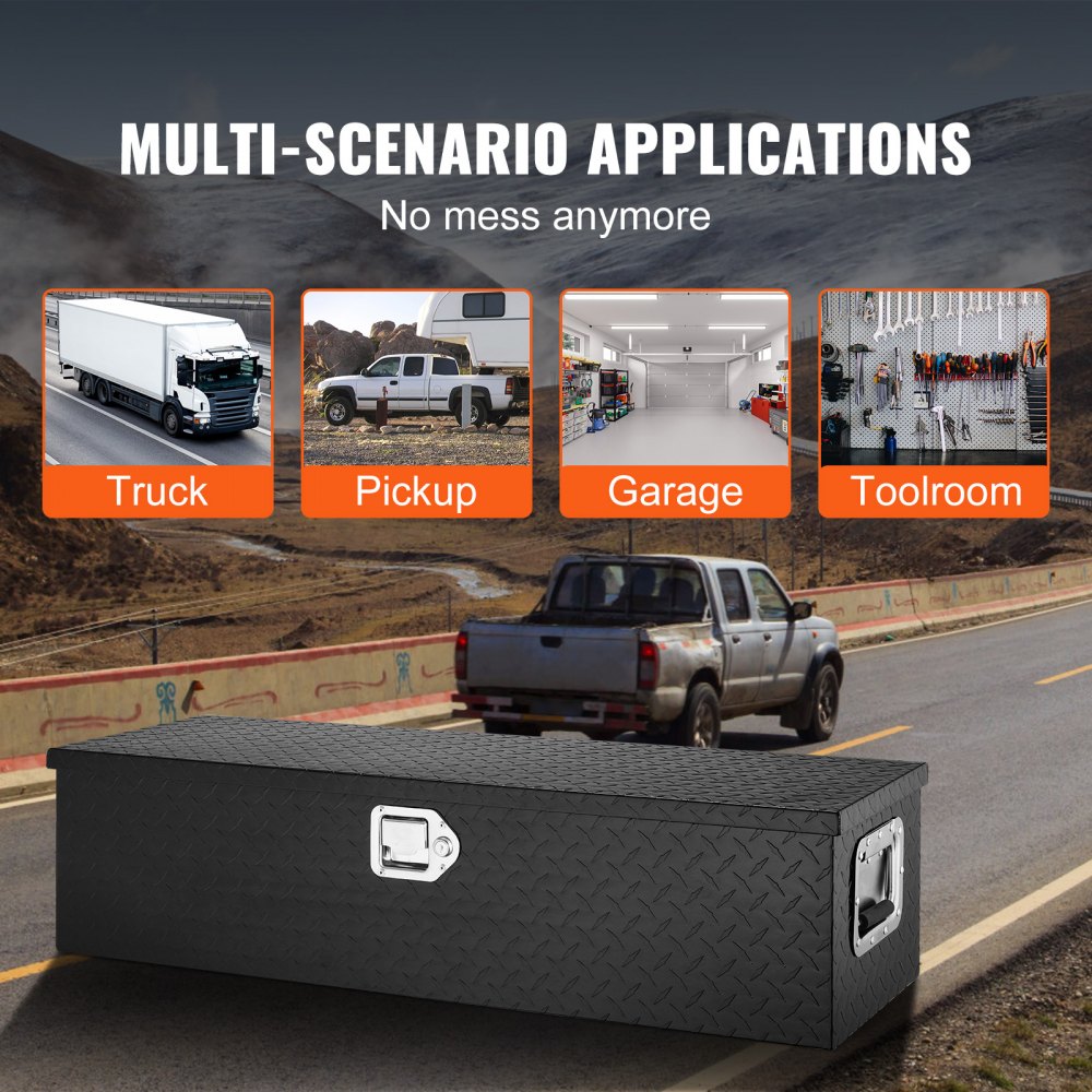 VEVOR Heavy Duty Aluminum Truck Bed Tool Box, Diamond Plate Tool Box with Side Handle and Lock Keys, Storage Tool Box Chest Box Organizer for Pickup, Truck Bed, RV, Trailer, 39"x13"x10", Black 