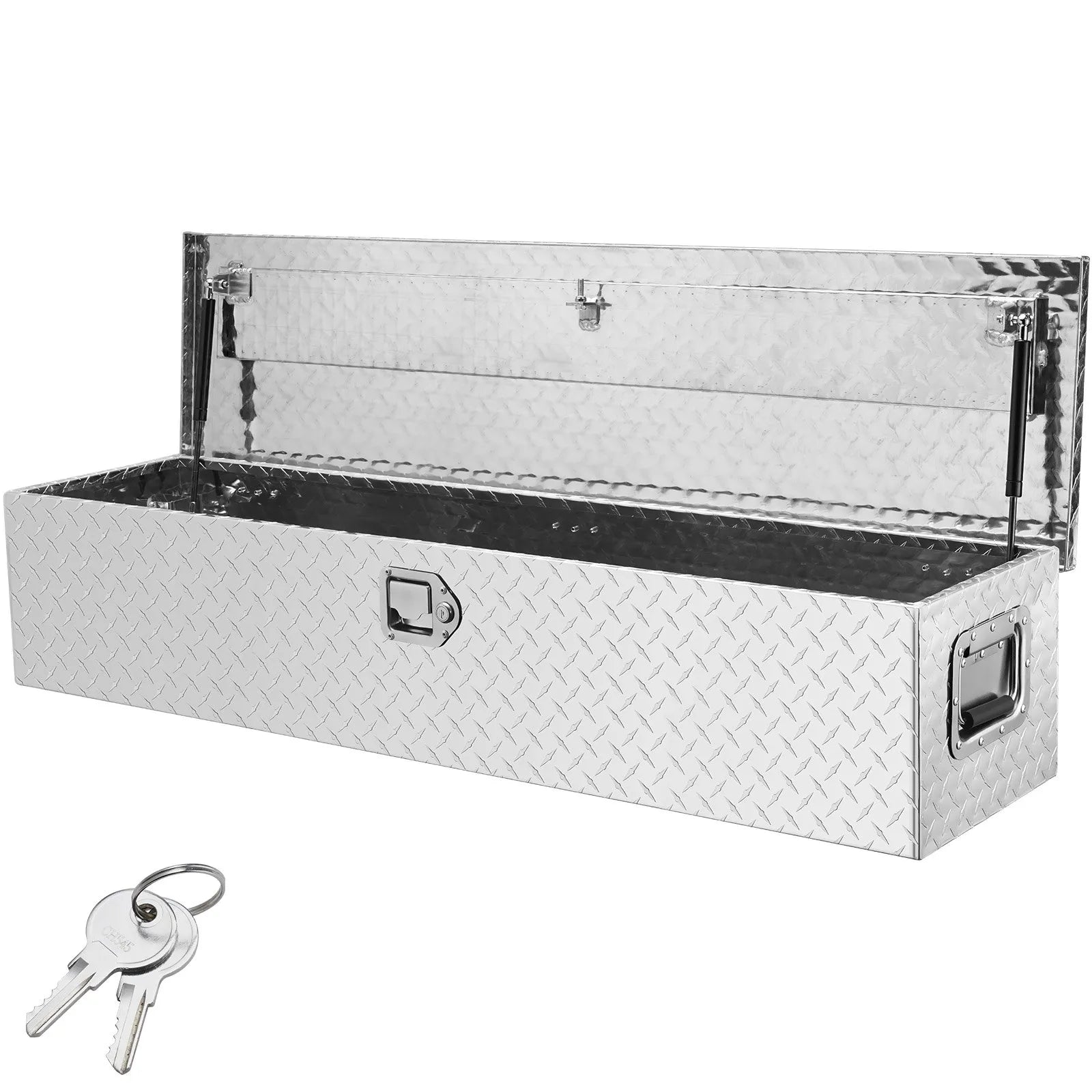 VEVOR Heavy Duty Aluminum Truck Bed Tool Box, Diamond Plate Tool Box with Side Handle and Lock Keys, Storage Tool Box Chest Box Organizer for Pickup, Truck Bed, RV, Trailer, 48"x15"x15", Silver