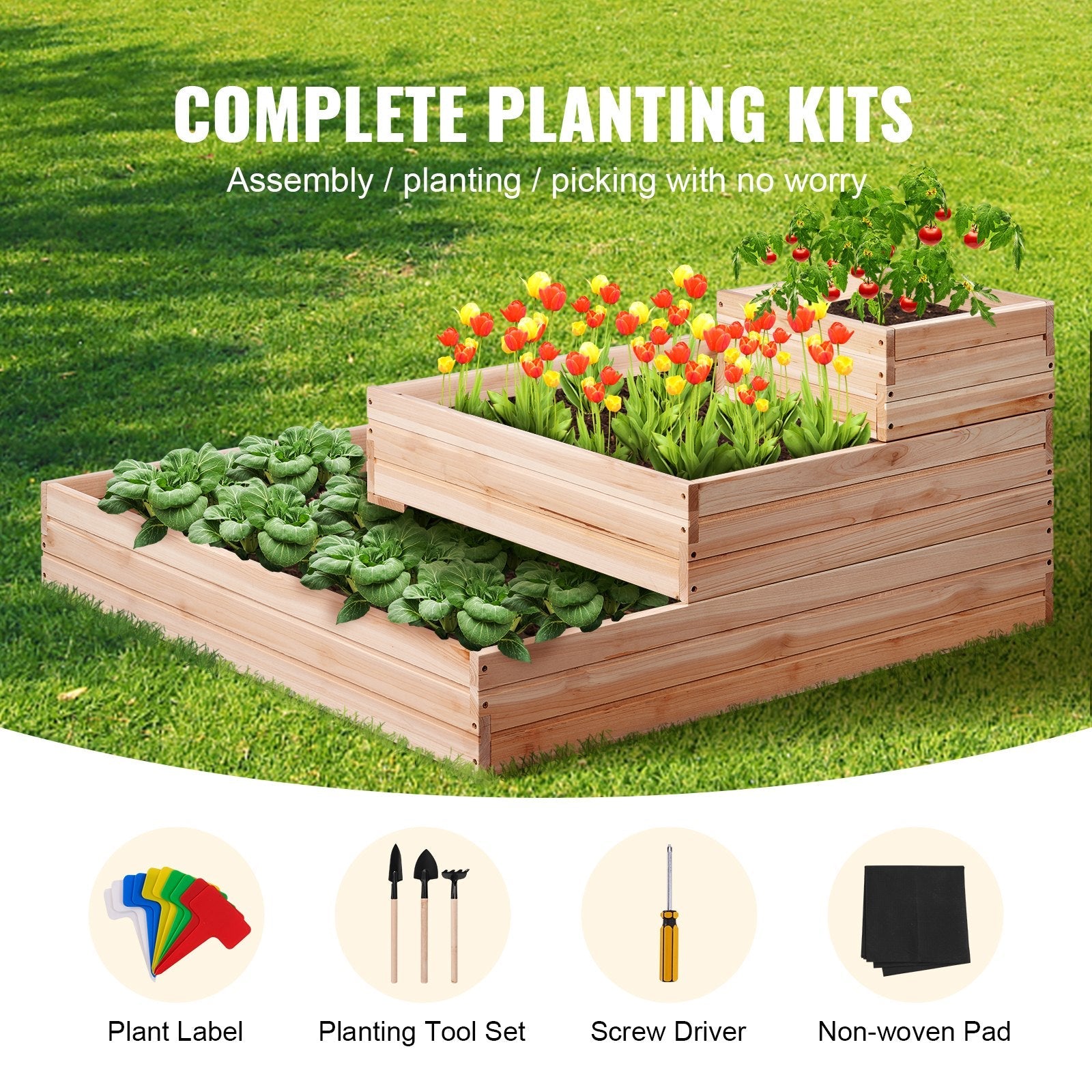 VEVOR Wooden Raised Garden Bed Planter Box 44.5x44.5x20.1" Flower Vegetable Herb 