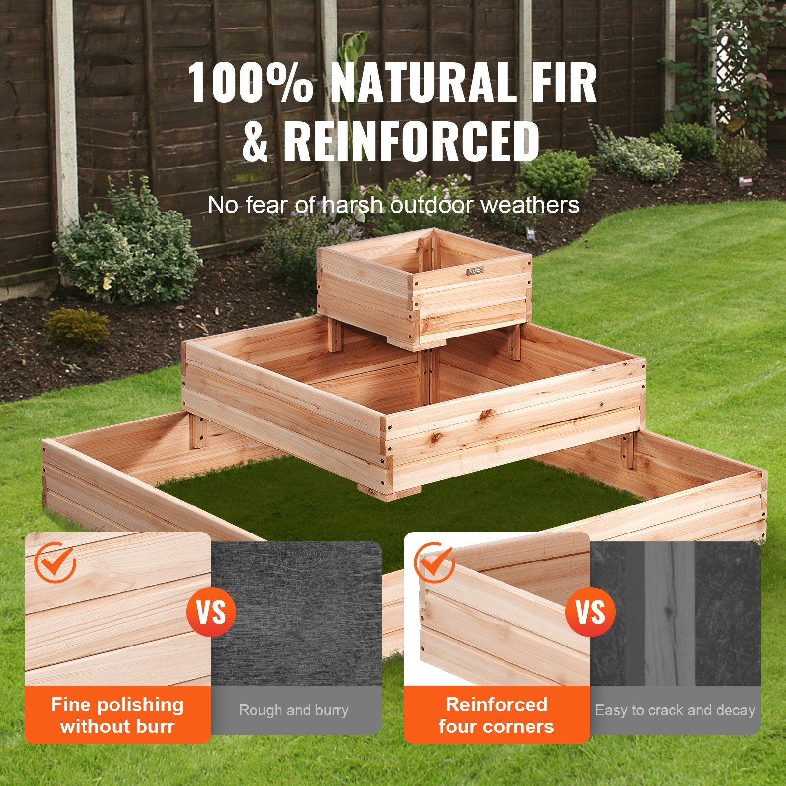 VEVOR Wooden Raised Garden Bed Planter Box 44.5x44.5x20.1" Flower Vegetable Herb 