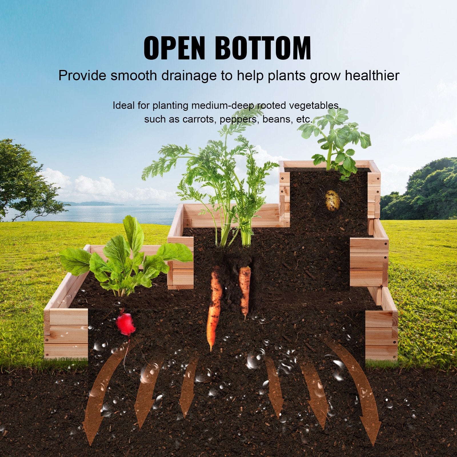 VEVOR Wooden Raised Garden Bed Planter Box 44.5x44.5x20.1" Flower Vegetable Herb 