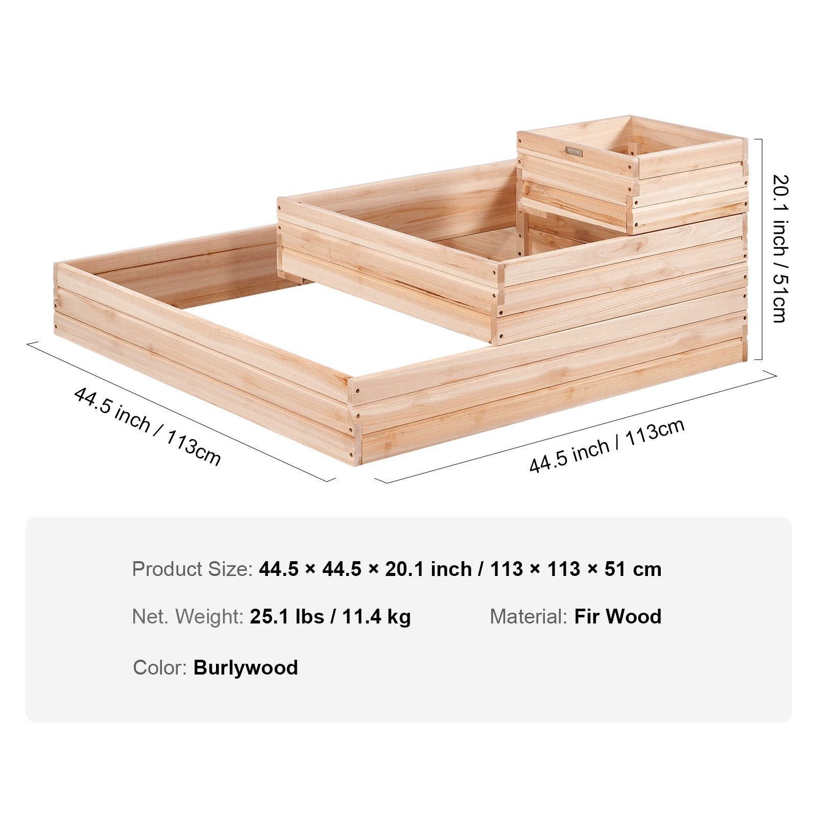 VEVOR Wooden Raised Garden Bed Planter Box 44.5x44.5x20.1" Flower Vegetable Herb 