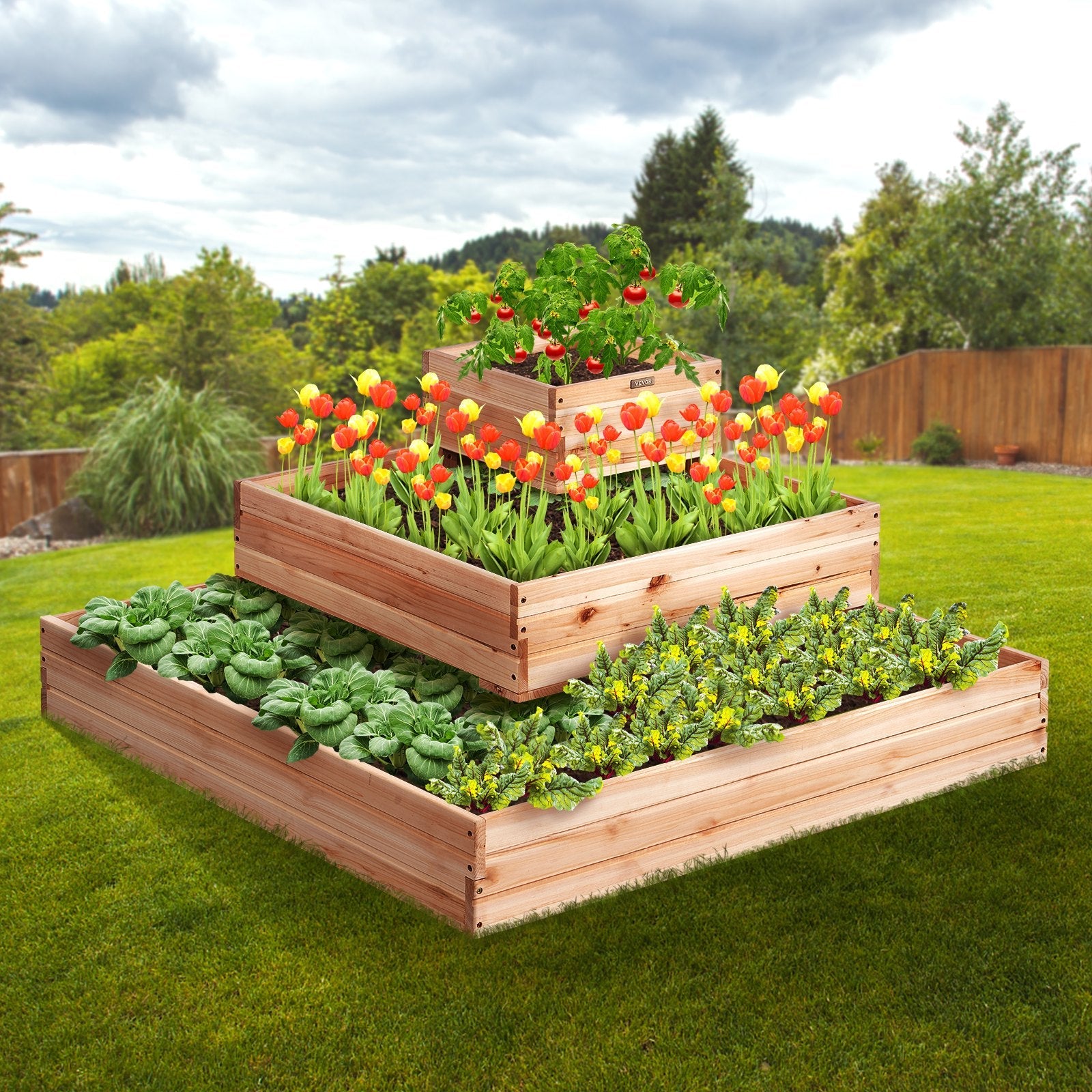 VEVOR Wooden Raised Garden Bed Planter Box 44.5x44.5x20.1" Flower Vegetable Herb 