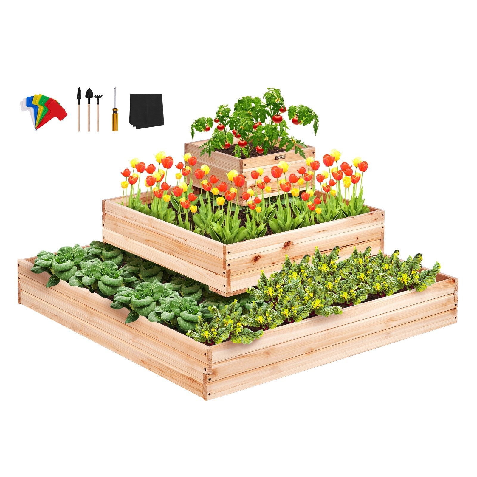 VEVOR Wooden Raised Garden Bed Planter Box 44.5x44.5x20.1" Flower Vegetable Herb 