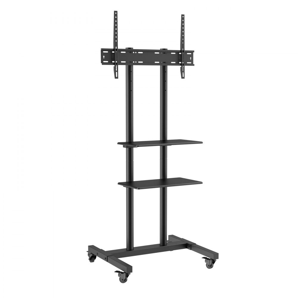 VEVOR Mobile TV Stand, Mobile TV Cart for 32 to 70 inch TVs, Height Adjustable Portable TV Stand with Wheels, Double Tray for Audio-Visual Devices, Rolling TV Stand with Mount for Bedroom, Living Room 