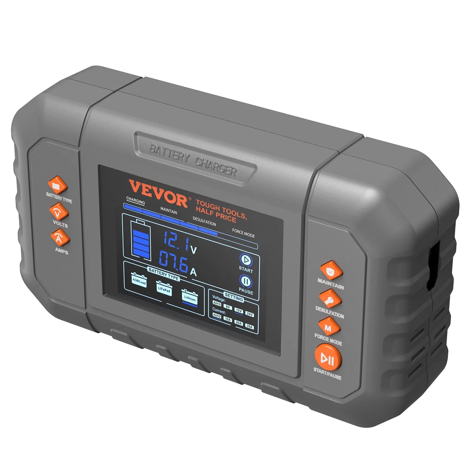 VEVOR Smart Battery Charger, 35-Amp, Lithium LiFePO4 Lead-Acid (AGM / Gel / SLA) Car Battery Charger with LCD Display, Trickle Charger Maintainer Desulfator for Boat Motorcycle Lawn Mower Deep Cycle