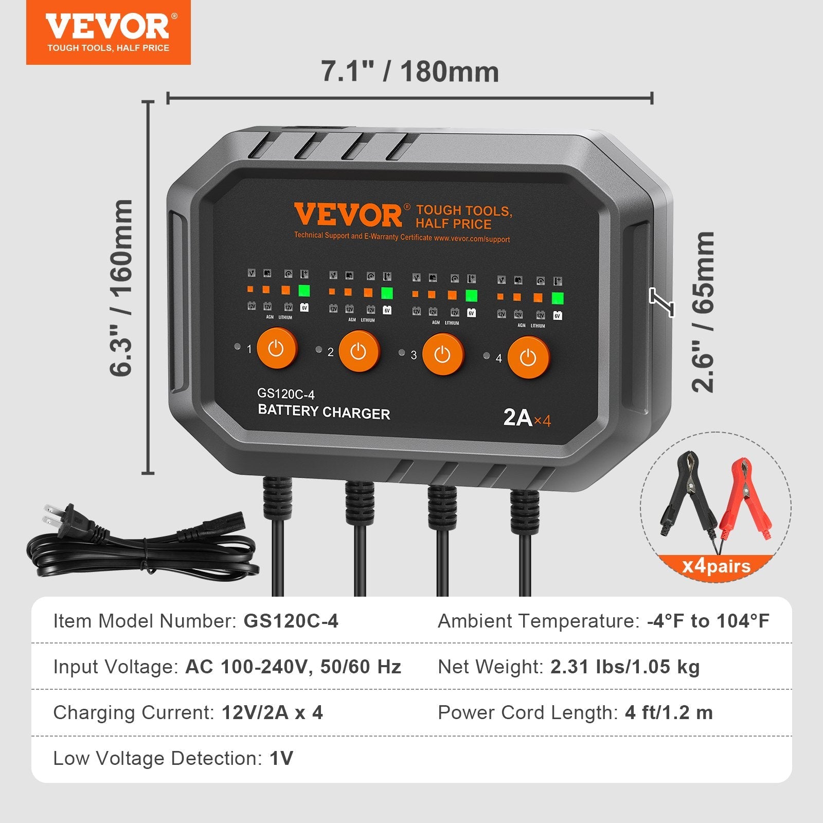 VEVOR Smart Battery Charger, 8-Amp, LiFePO4 Lead-Acid (AGM / Gel / SLA) Car Battery Charger, Fully-Automatic Charger Maintainer Desulfator for Boat Motorcycle Lawn Mower Golf Cart Marine Deep Cycle 