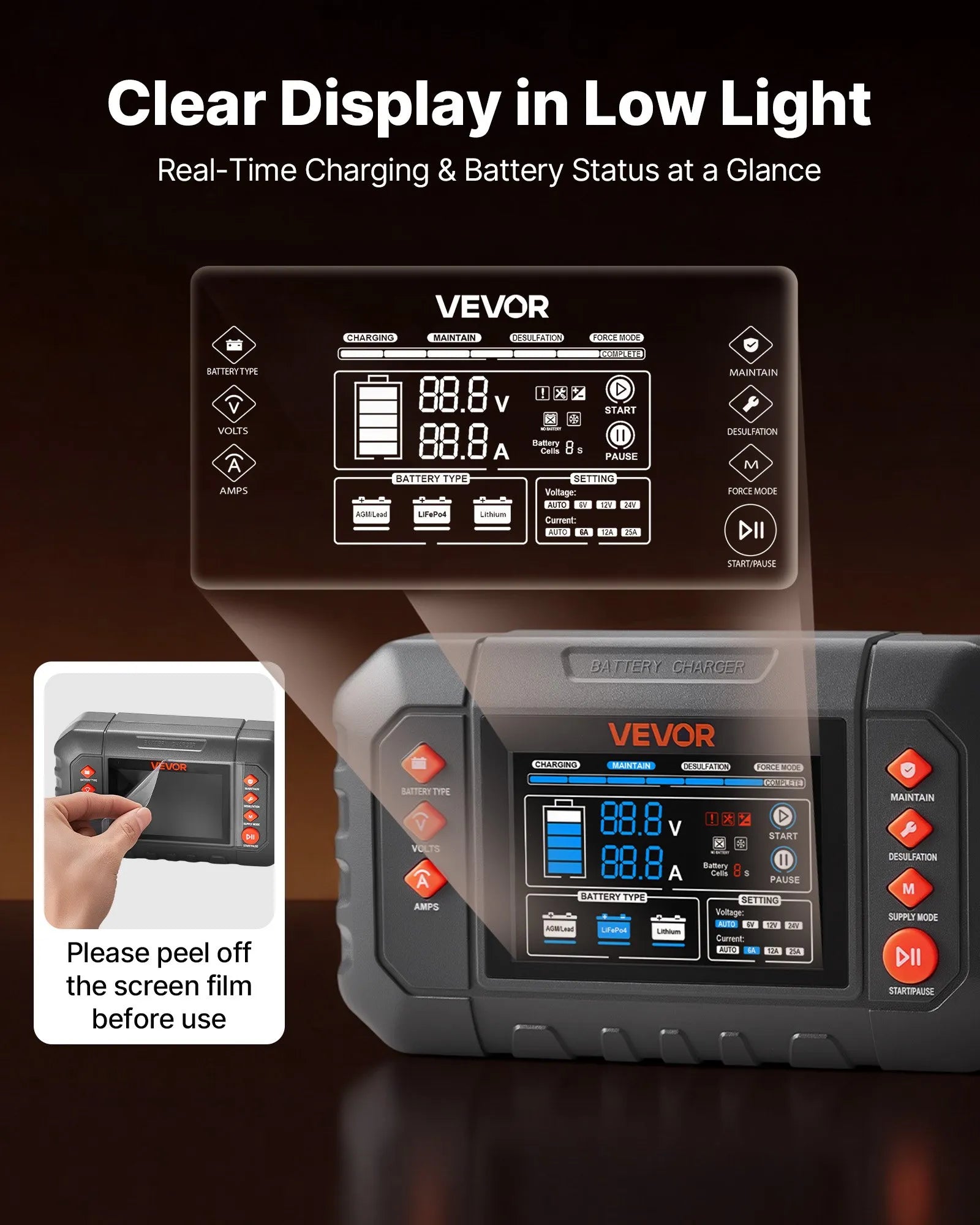 25A Smart Battery Charger – 6V/12V/24V LiFePO4, Lithium & Lead-Acid Batteries