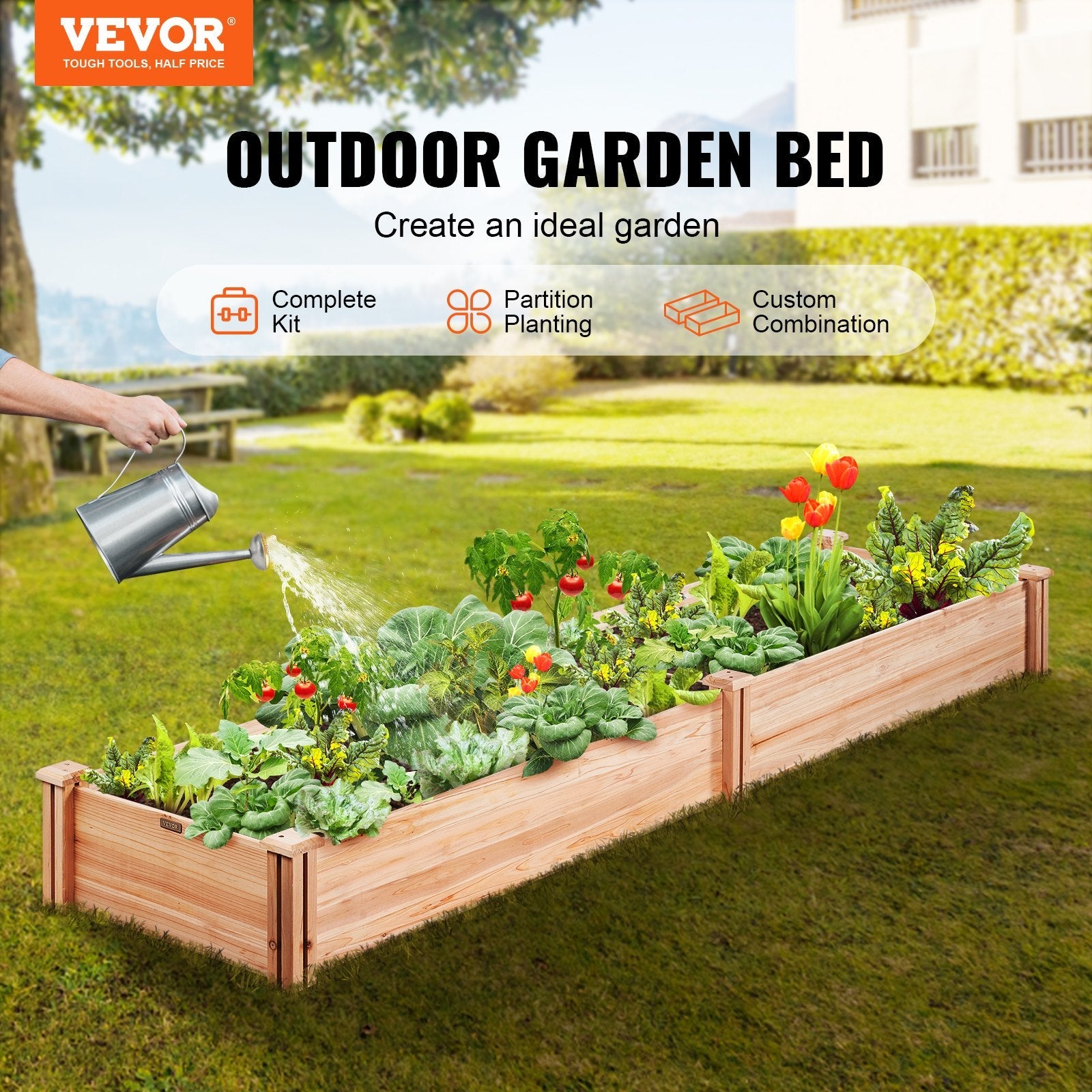 VEVOR Wooden Raised Garden Bed Planter Box 94.5x23.6x9.8" Flower Vegetable Herb 