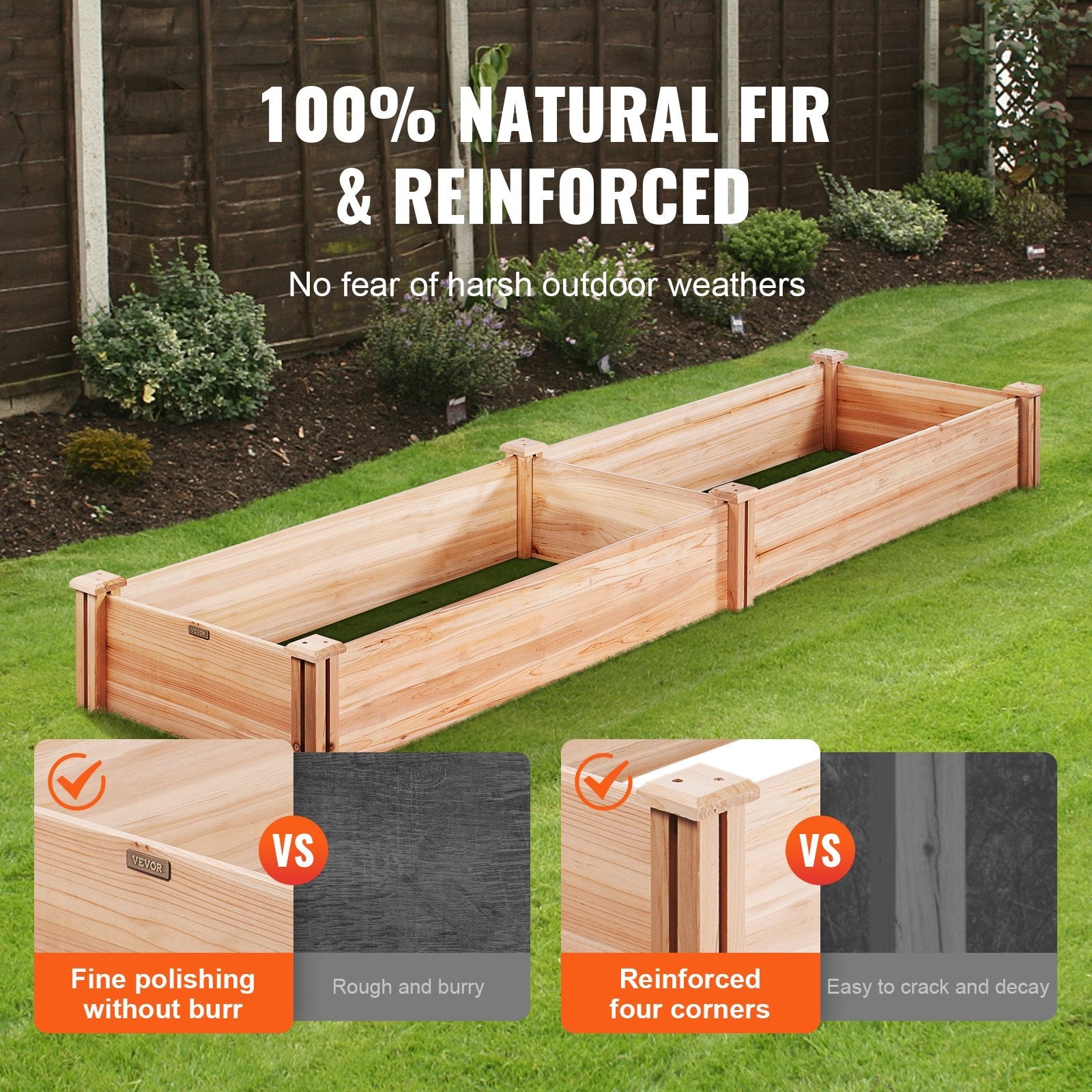 VEVOR Wooden Raised Garden Bed Planter Box 94.5x23.6x9.8" Flower Vegetable Herb 