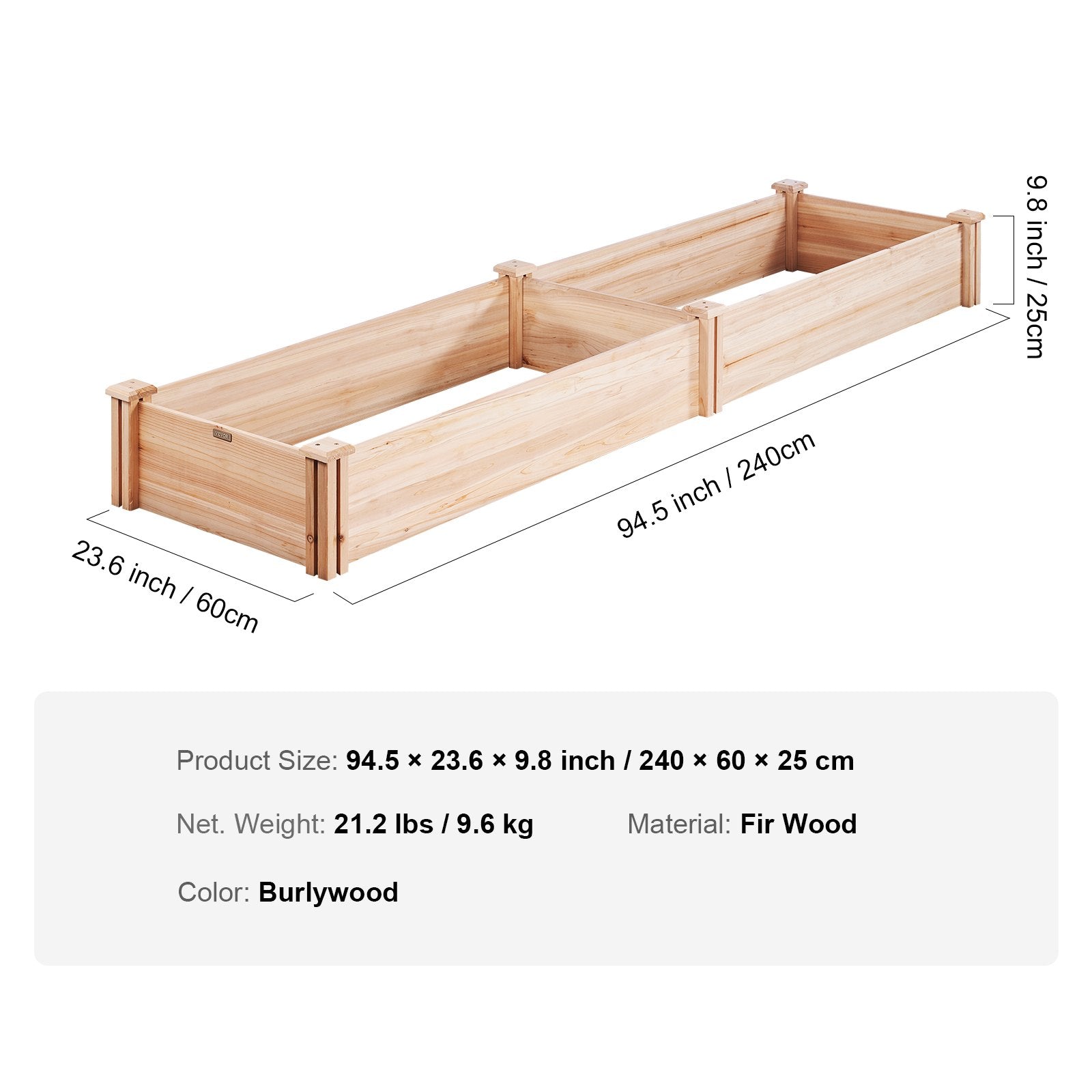 VEVOR Wooden Raised Garden Bed Planter Box 94.5x23.6x9.8" Flower Vegetable Herb 