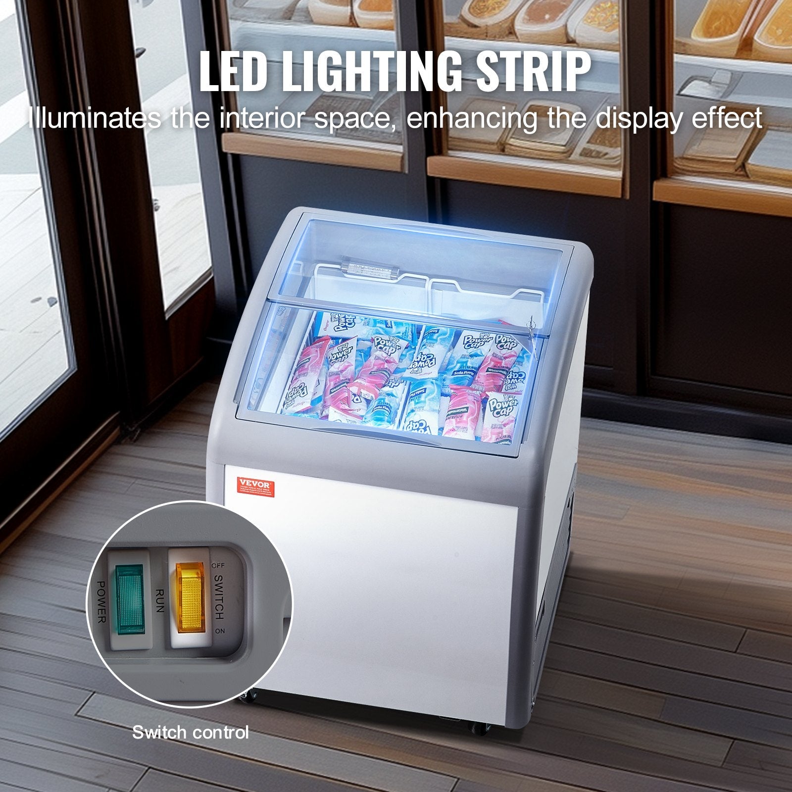 VEVOR 5.4 Cu.ft Commercial Ice Cream Display Case Gelato Dipping Freezer Cabinet 