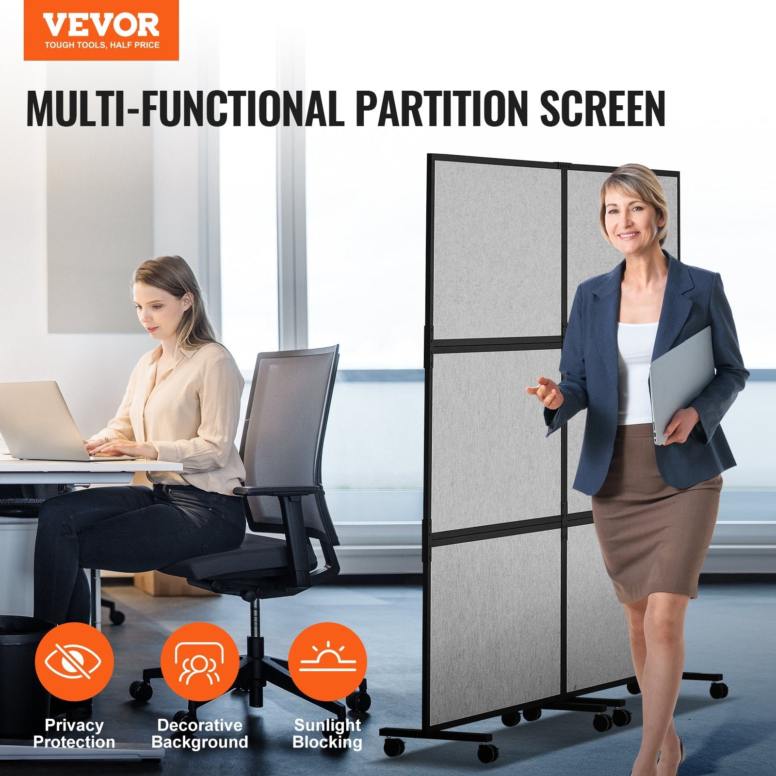 VEVOR Acoustic Room Divider Partition Panel Privacy Screen 2 Pack Light Gray 