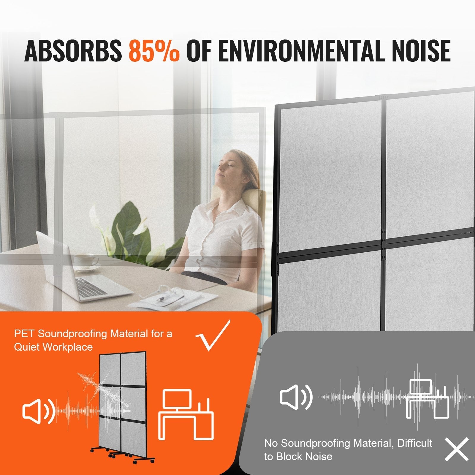 VEVOR Acoustic Room Divider Partition Panel Privacy Screen 2 Pack Light Gray 