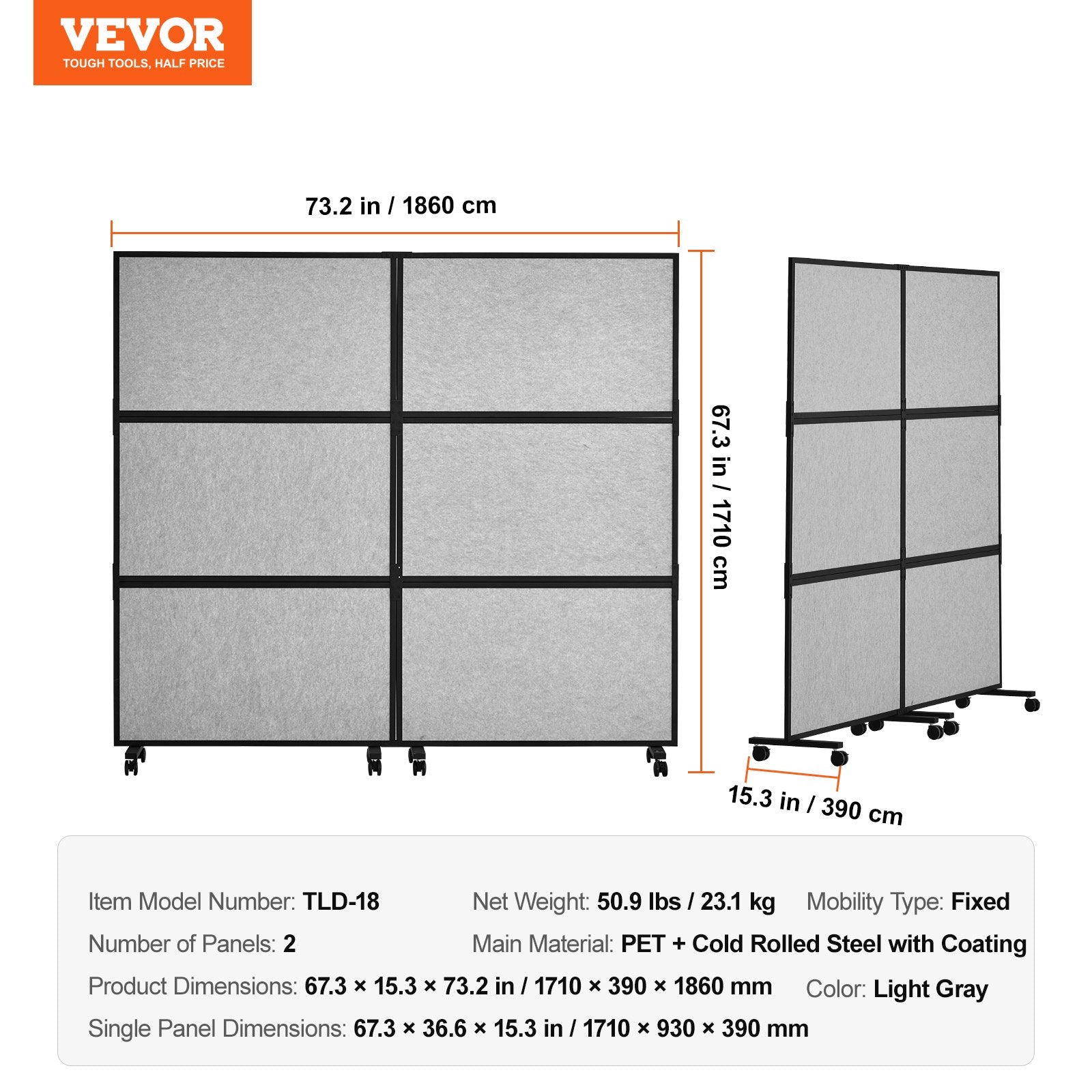 VEVOR Acoustic Room Divider Partition Panel Privacy Screen 2 Pack Light Gray 