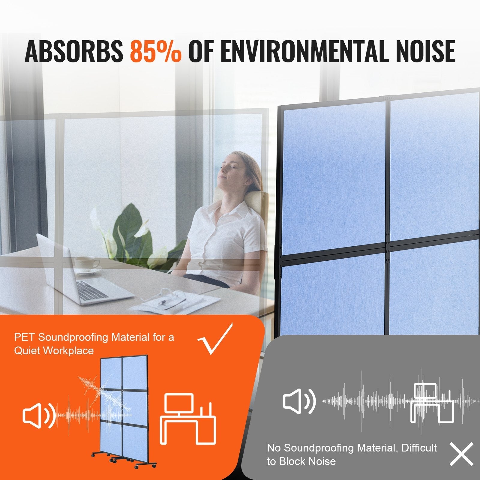 VEVOR Acoustic Room Divider Partition Panel Privacy Screen 2 Pack Indigo Blue 