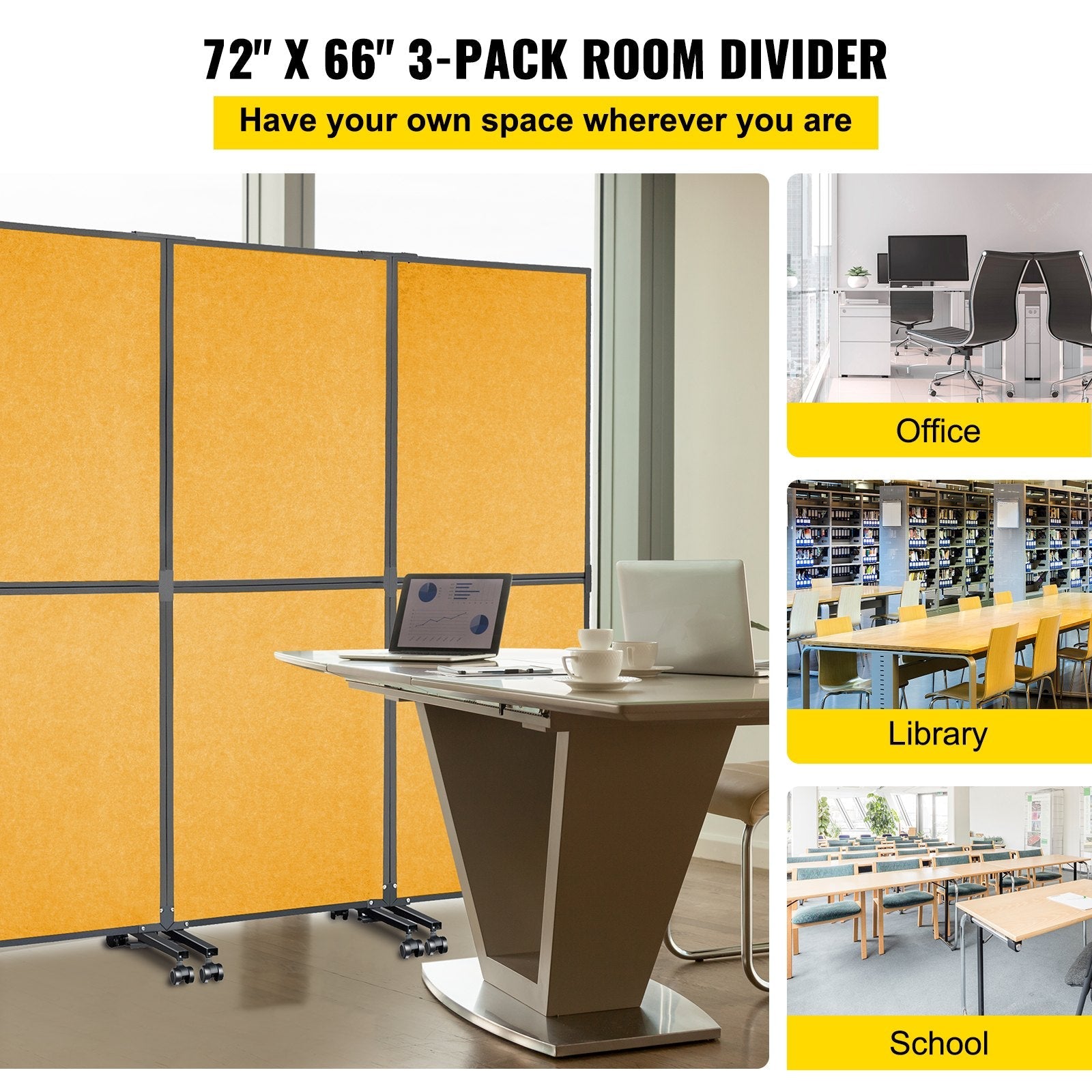 VEVOR Acoustic Room Divider 72"x66" Office Partition Panel 3 Pack Office Divider Wall Orange Color Office Dividers Partition Wall Polyester & 45 Steel Cubicle Wall Reduce Noise and Visual Distractions 