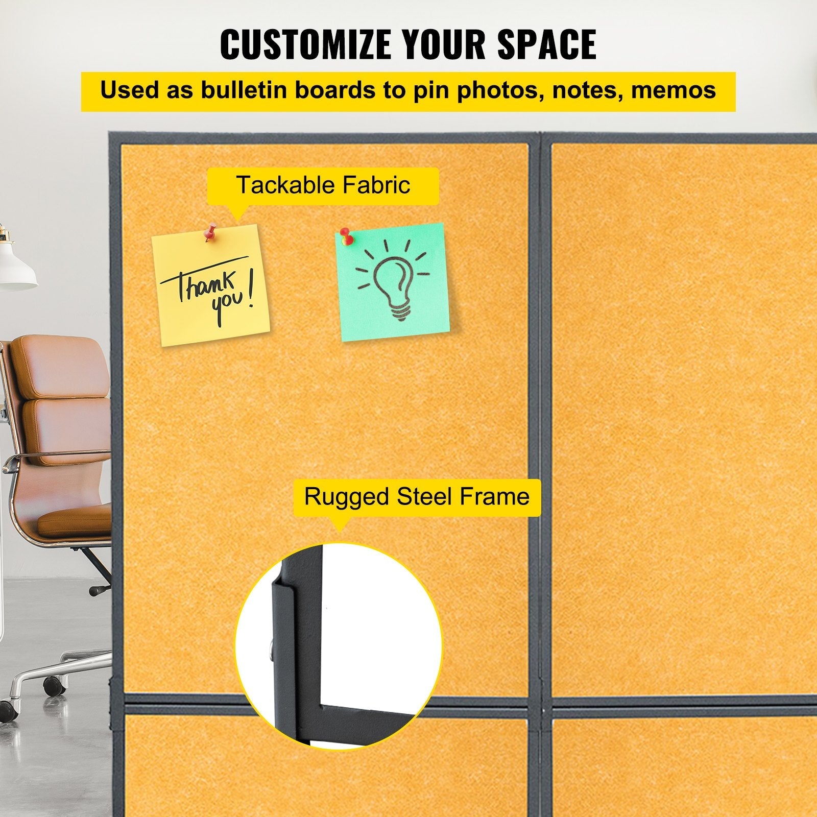 VEVOR Acoustic Room Divider 72"x66" Office Partition Panel 3 Pack Office Divider Wall Orange Color Office Dividers Partition Wall Polyester & 45 Steel Cubicle Wall Reduce Noise and Visual Distractions 