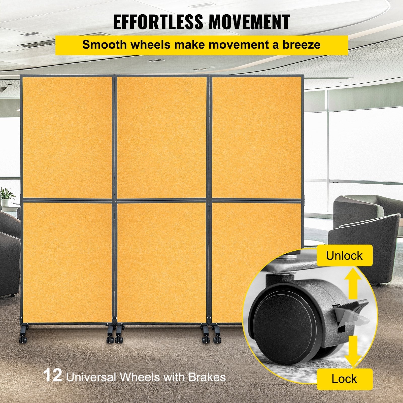 VEVOR Acoustic Room Divider 72"x66" Office Partition Panel 3 Pack Office Divider Wall Orange Color Office Dividers Partition Wall Polyester & 45 Steel Cubicle Wall Reduce Noise and Visual Distractions 