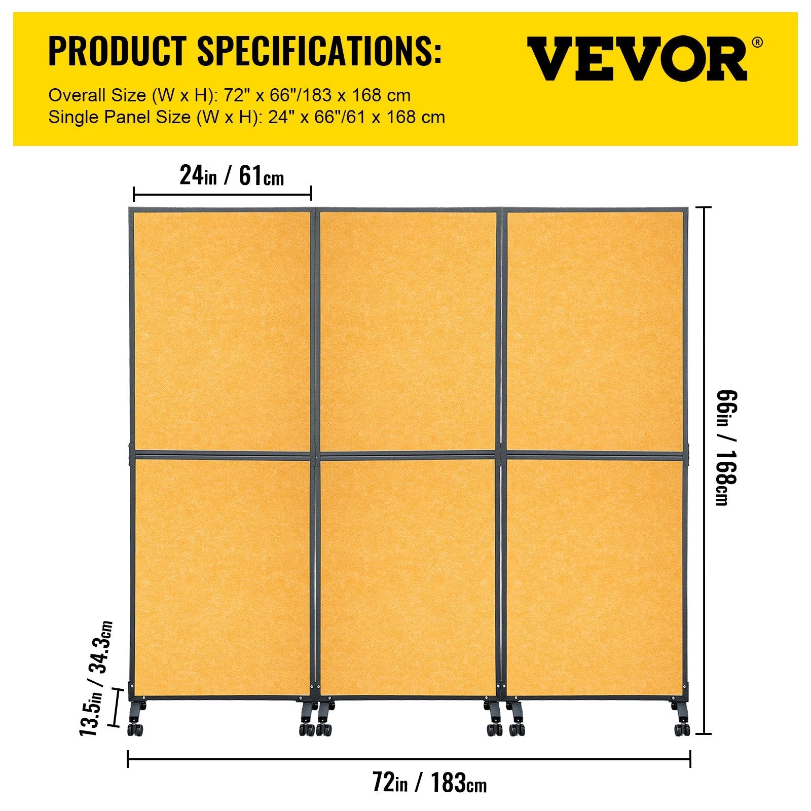 VEVOR Acoustic Room Divider 72"x66" Office Partition Panel 3 Pack Office Divider Wall Orange Color Office Dividers Partition Wall Polyester & 45 Steel Cubicle Wall Reduce Noise and Visual Distractions 