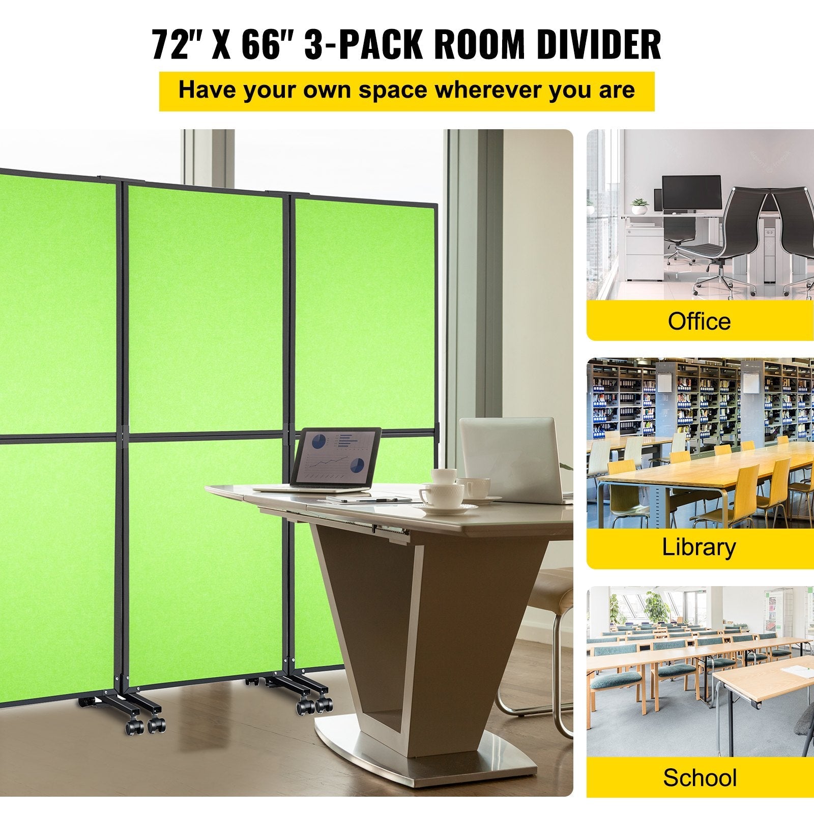 VEVOR Acoustic Room Divider 72\" x 66\" Office Partition Panel 3 Pack Office Divider Wall Tea Green Office Dividers Partition Wall Polyester & 45 Steel Cubicle Wall Reduce Noise and Visual Distractions 