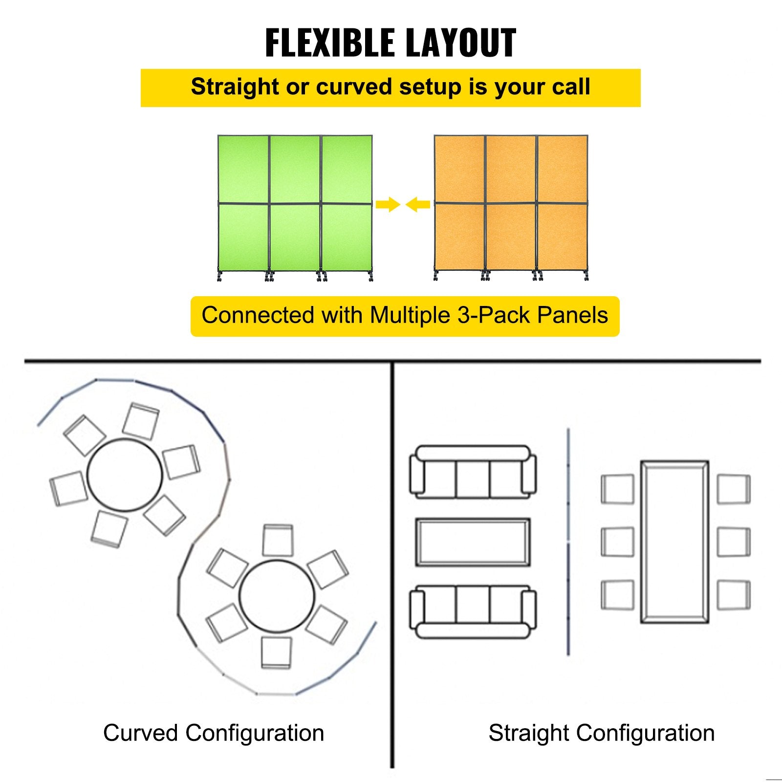 VEVOR Acoustic Room Divider 72\" x 66\" Office Partition Panel 3 Pack Office Divider Wall Tea Green Office Dividers Partition Wall Polyester & 45 Steel Cubicle Wall Reduce Noise and Visual Distractions 