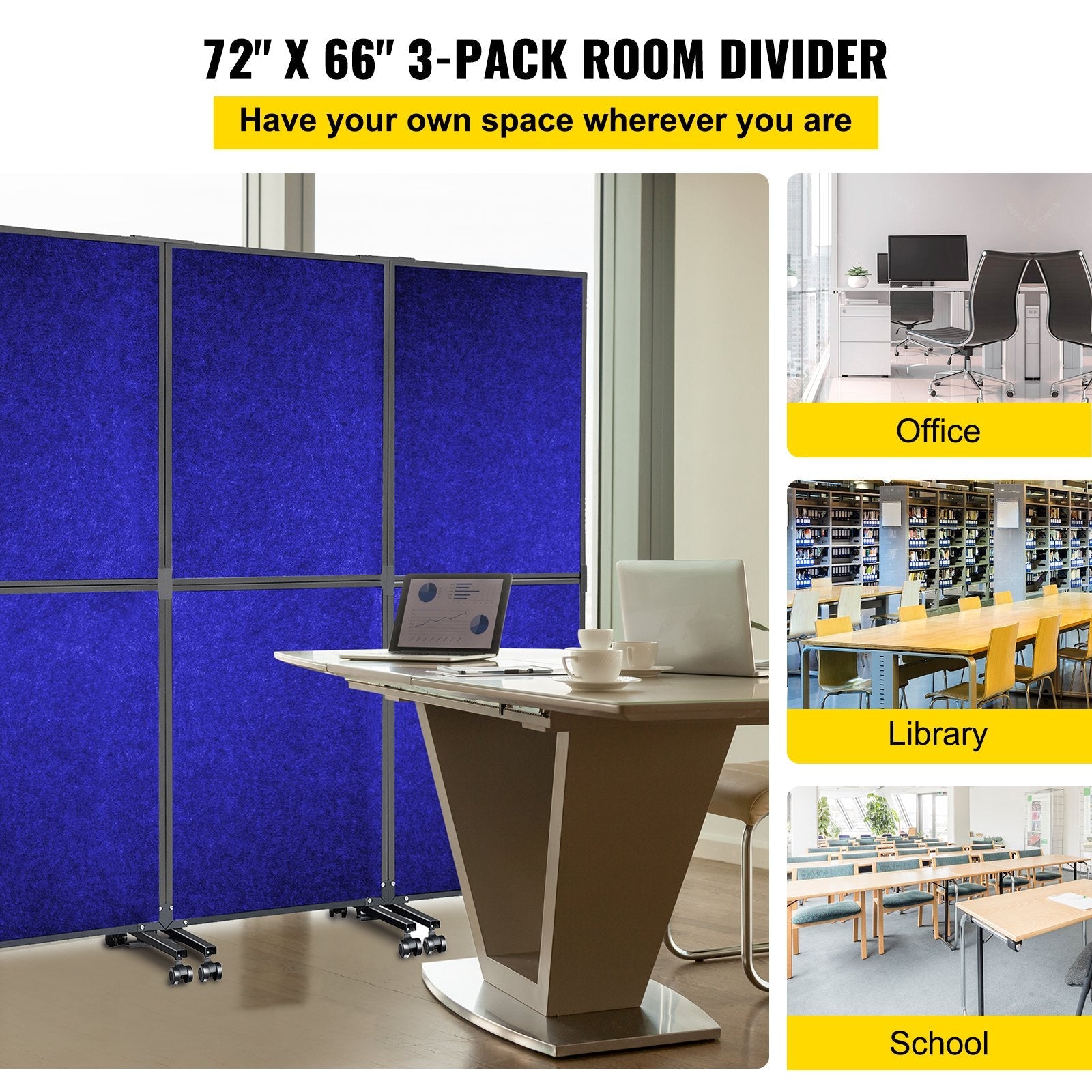 VEVOR Acoustic Room Divider 72" x 66" Office Partition Panel 3 Pack Office Divider Wall Navy Blue Office Dividers Partition Wall Polyester & 45 Steel Cubicle Wall Reduce Noise and Visual Distractions 