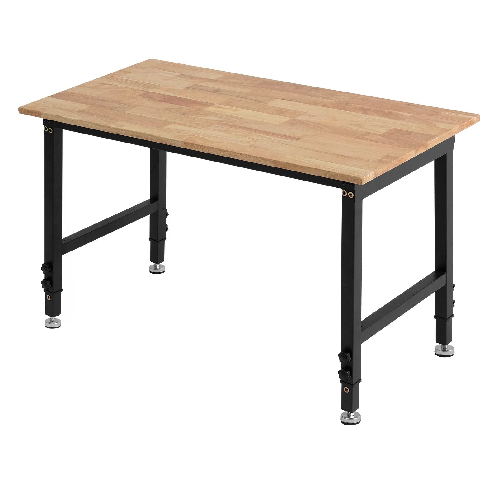 VEVOR Adjustable Workbench, 1500 lbs Capacity, 48 x 24 Inch Oak Wood Top Workbench with 26.3-40.2 Inch Height Adjustment, Heavy-Duty Hardwood Worktable for Garage, Workshop, Home, Office, Commercial 