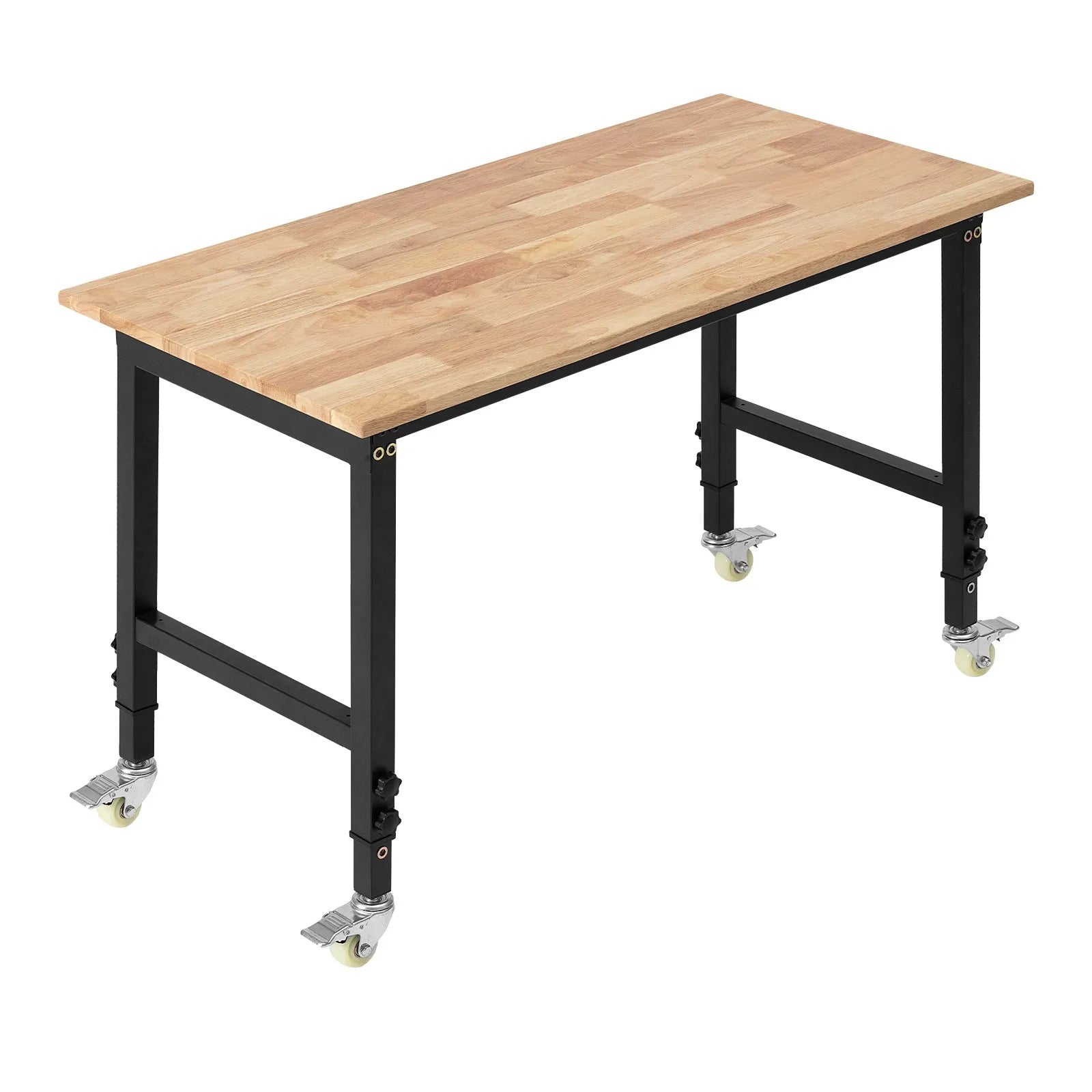 VEVOR Adjustable Workbench on Wheels, 1500 lbs Capacity, 48 x 24 Inch Oak Wood Top Workbench with 28.5-42.3 Inch Height Adjustment, Heavy-Duty Hardwood Worktable for Garage, Workshop, Home, Office 