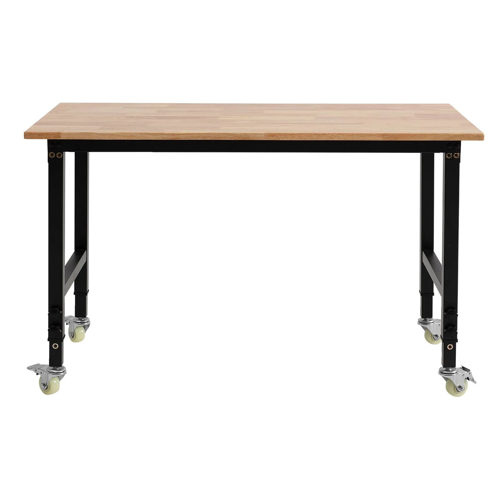VEVOR Adjustable Workbench on Wheels, 1500 lbs Capacity, 48 x 24 Inch Oak Wood Top Workbench with 28.5-42.3 Inch Height Adjustment, Heavy-Duty Hardwood Worktable for Garage, Workshop, Home, Office 