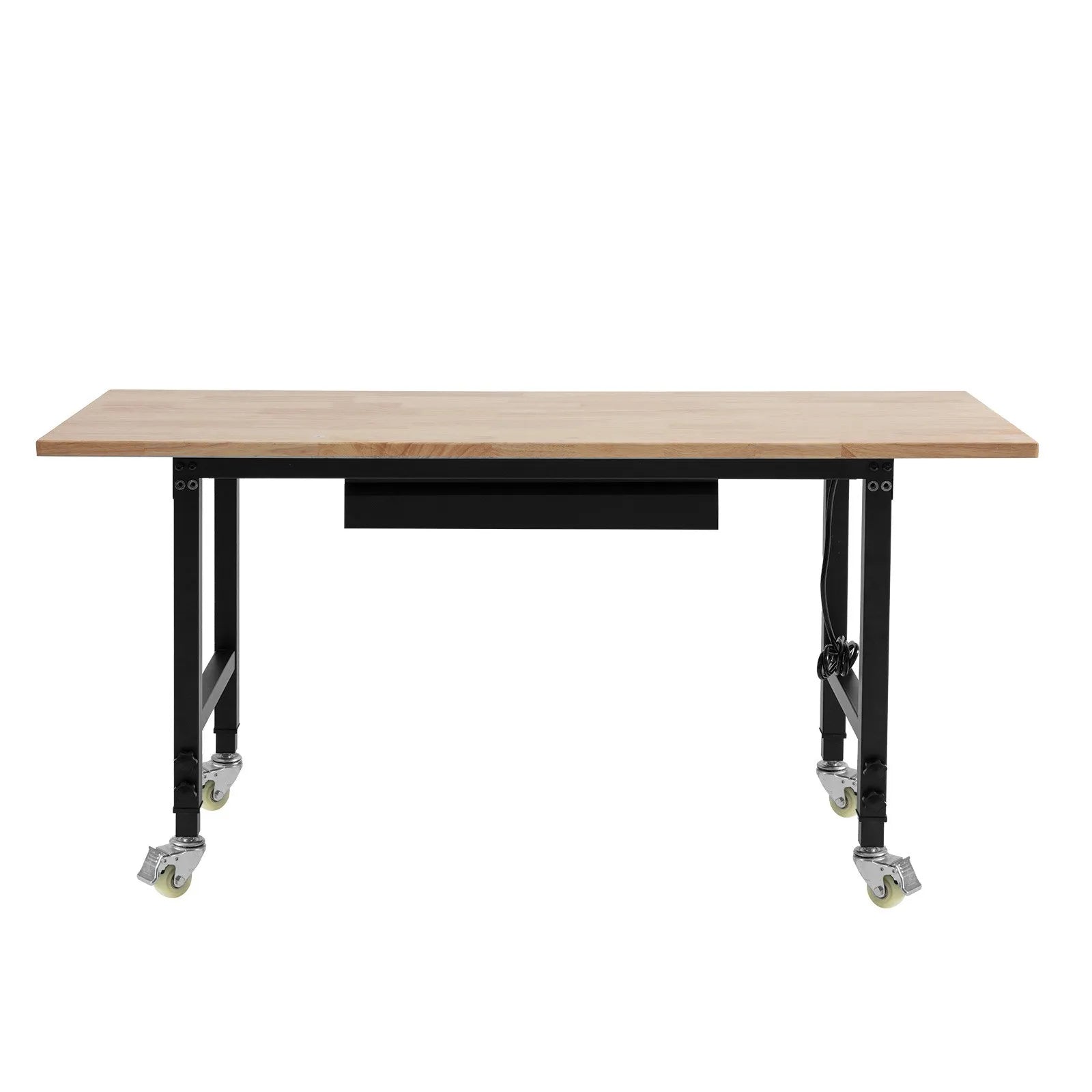 VEVOR Adjustable Workbench on Wheels, 2000 lbs Capacity, 60 x 24 Inch Oak Wood Top Workbench with Drawer & Power Outlets, Heavy-Duty Hardwood Worktable for Garage, Workshop, Home, Office, Commercial 