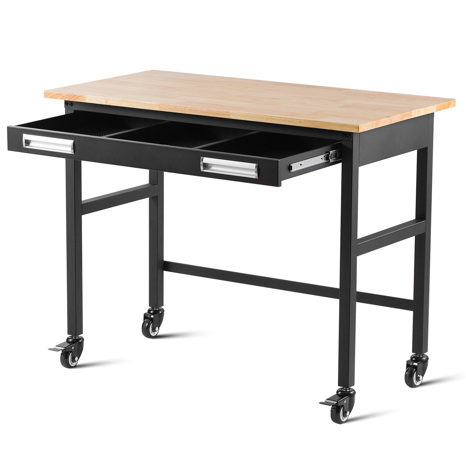 VEVOR 48" Workbench on Wheels Wood Top Work Table with Drawer Organizer 1500 lbs 