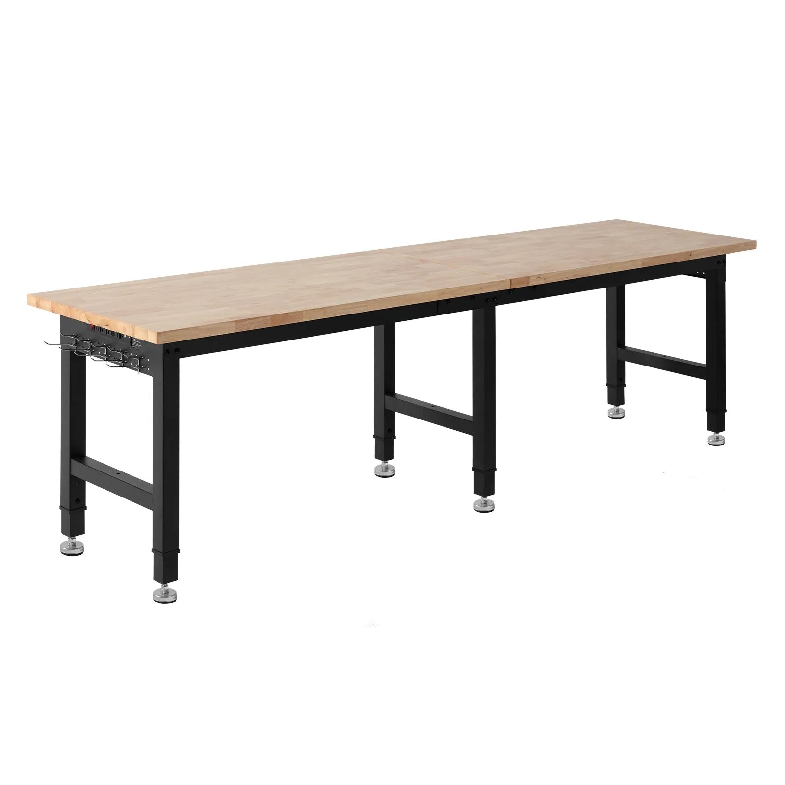 VEVOR Adjustable Workbench, 5000 lbs Capacity, 96 x 24 Inch Oak Wood Top Workstation with 4 AC Outlets & 2 USB Ports, Heavy-Duty Hardwood Worktable for Garage, Workshop, Home, Office, Commercial 