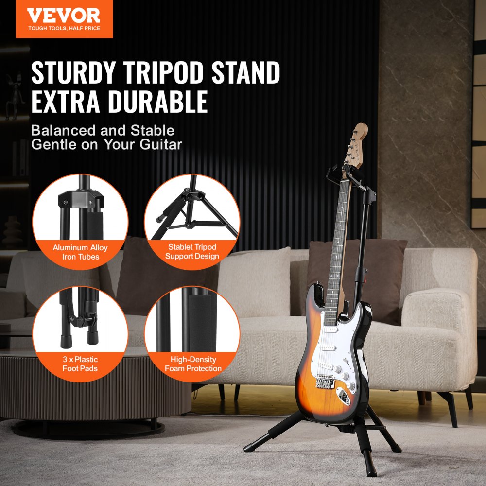 VEVOR Tripod Guitar Stand Floor-Standing Foldable 35.4-47.2 in Adjustable Height 