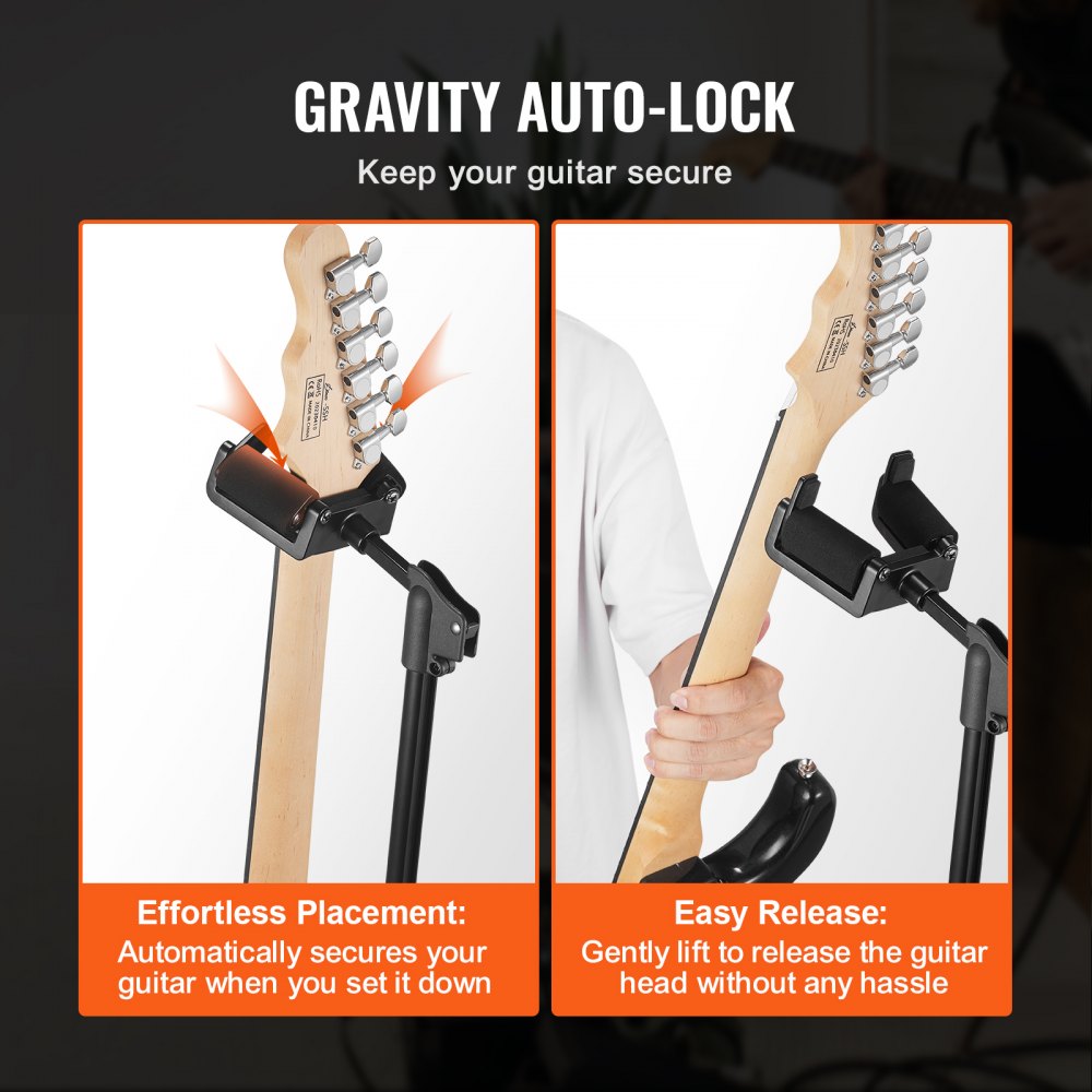 VEVOR Tripod Guitar Stand Floor-Standing Foldable 35.4-47.2 in Adjustable Height 