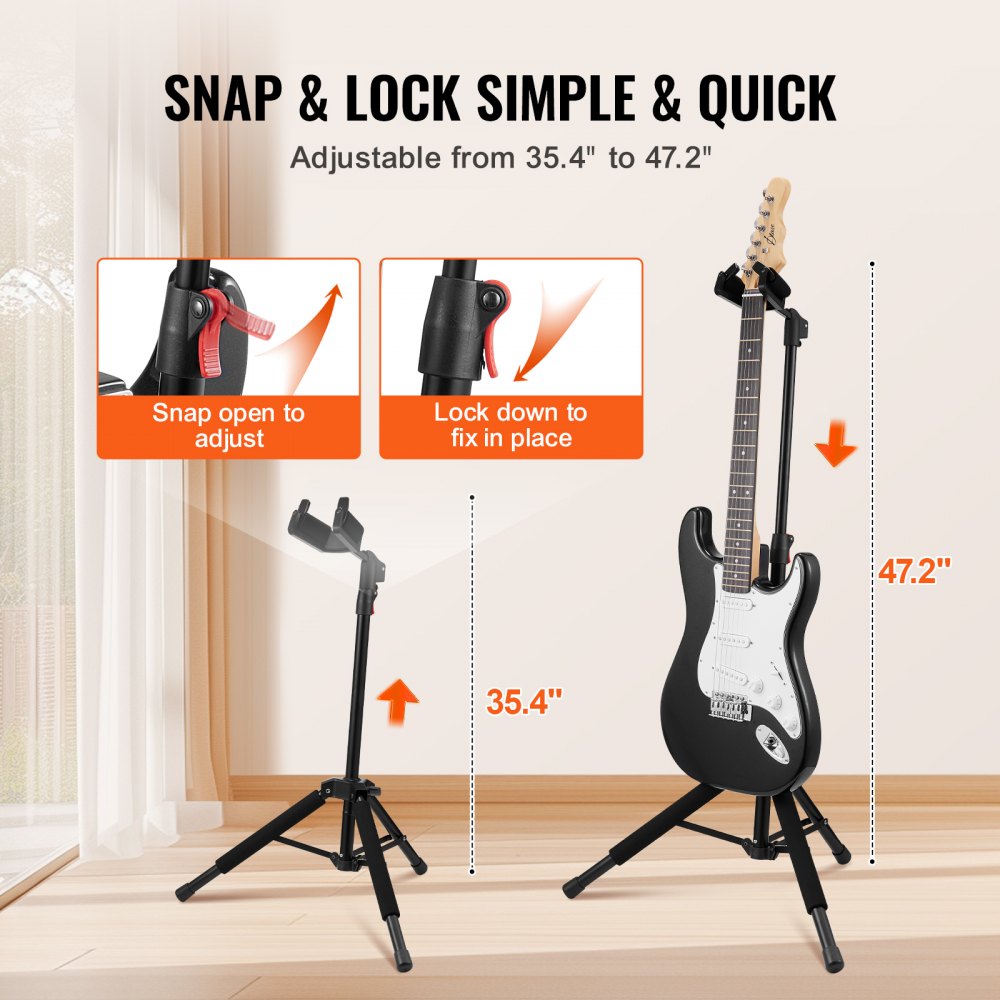 VEVOR Tripod Guitar Stand Floor-Standing Foldable 35.4-47.2 in Adjustable Height 