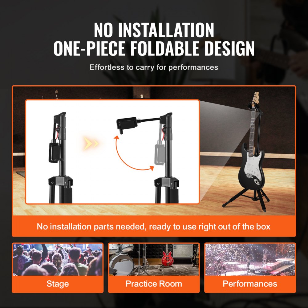 VEVOR Tripod Guitar Stand Floor-Standing Foldable 35.4-47.2 in Adjustable Height 
