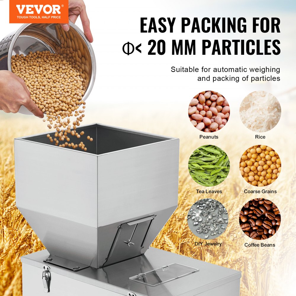 VEVOR Particle Filling Machine, 0.022-2.2 lbs/10-1000g, Automatic Filler Machine with Foot Pedal, Stainless Steel Weighing Filling Machine, Weigh Filler for Beans Seeds Grains Tea Granular Packing 