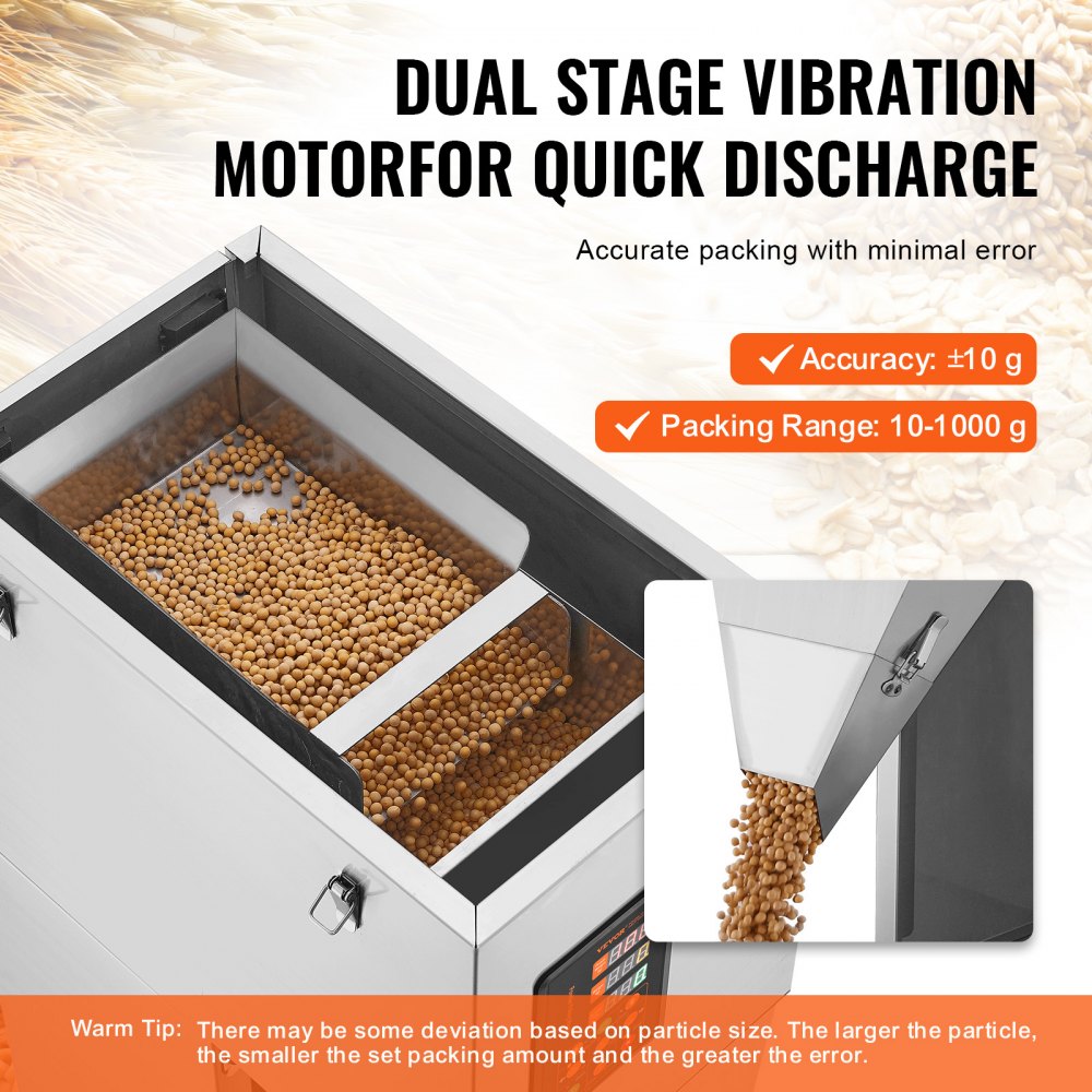 VEVOR Particle Filling Machine, 0.022-2.2 lbs/10-1000g, Automatic Filler Machine with Foot Pedal, Stainless Steel Weighing Filling Machine, Weigh Filler for Beans Seeds Grains Tea Granular Packing 