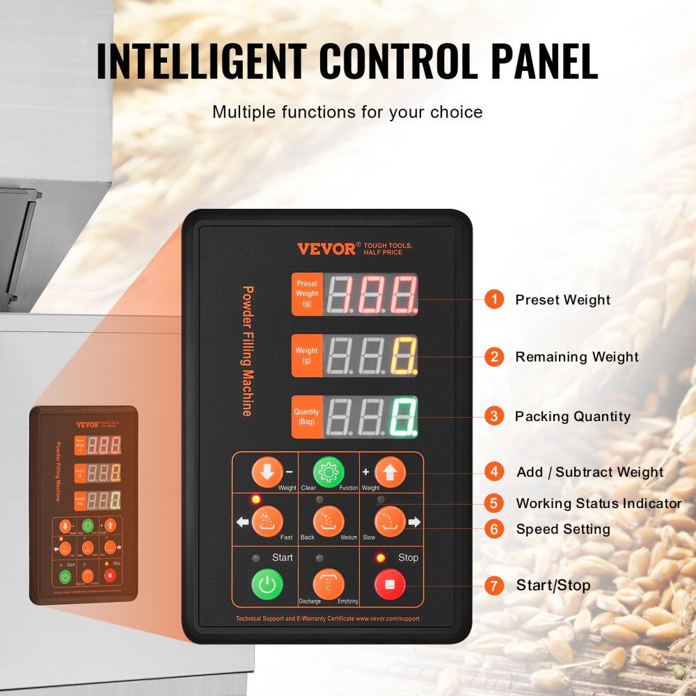 VEVOR Particle Filling Machine, 0.022-2.2 lbs/10-1000g, Automatic Filler Machine with Foot Pedal, Stainless Steel Weighing Filling Machine, Weigh Filler for Beans Seeds Grains Tea Granular Packing 