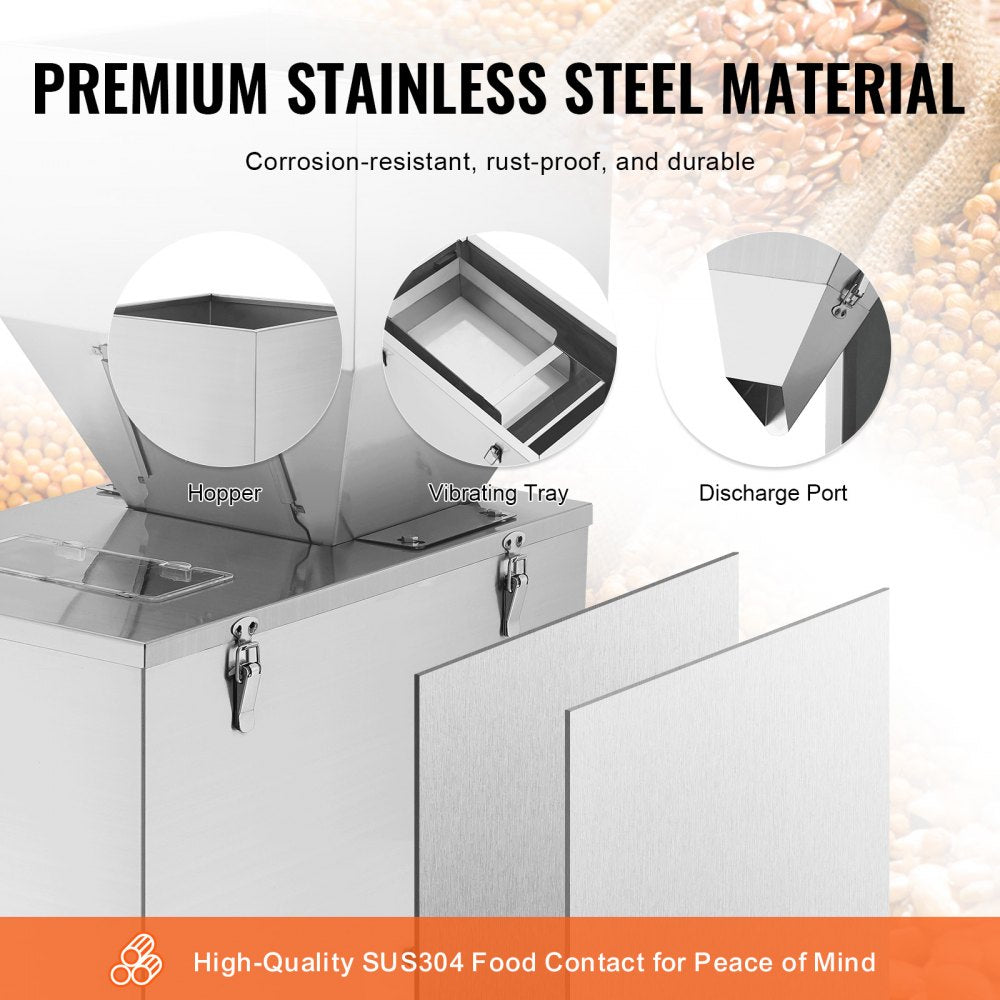 VEVOR Particle Filling Machine, 0.022-2.2 lbs/10-1000g, Automatic Filler Machine with Foot Pedal, Stainless Steel Weighing Filling Machine, Weigh Filler for Beans Seeds Grains Tea Granular Packing 