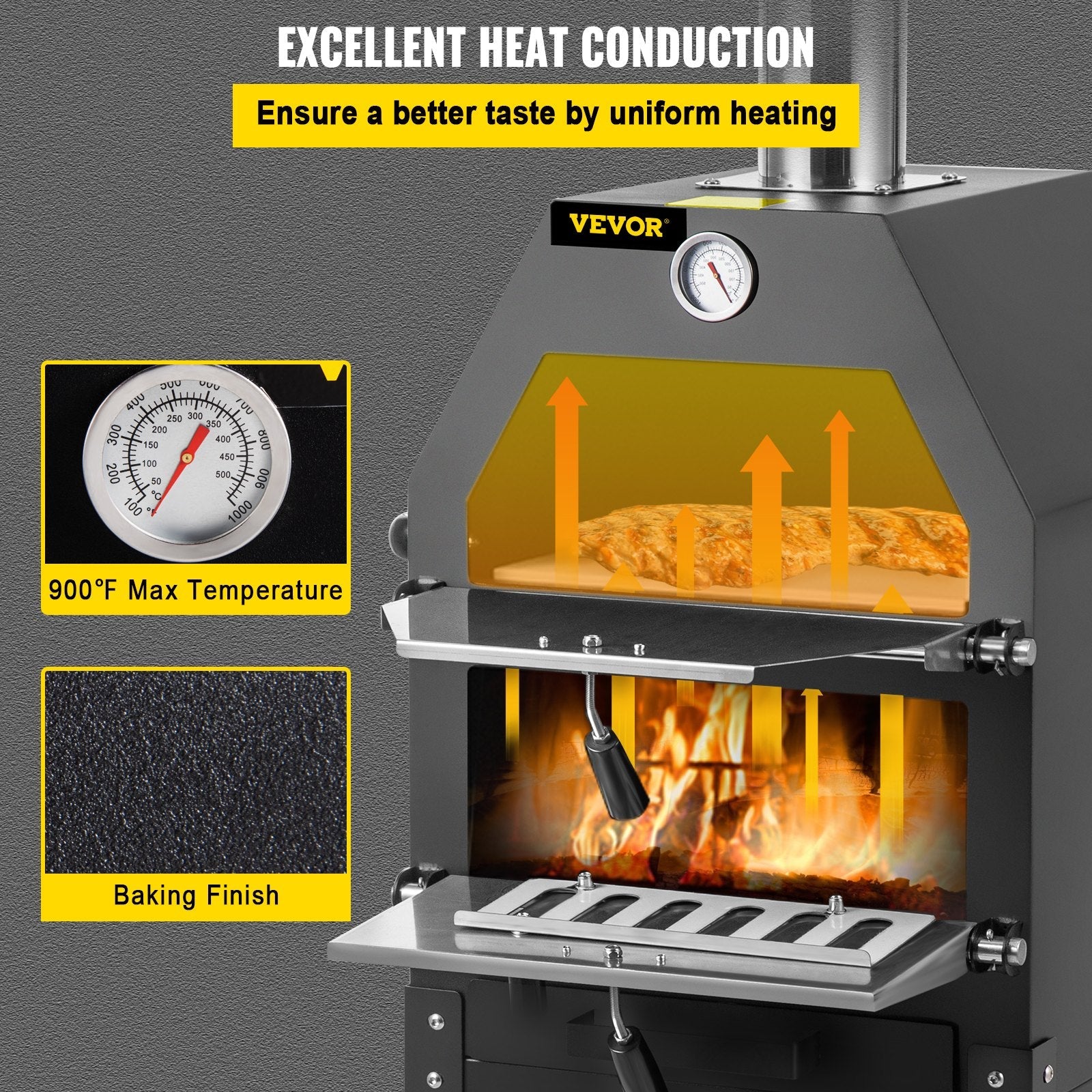 VEVOR Outdoor Pizza Oven, 12\" Wood Fire Oven, 2-Layer Pizza Oven Wood Fired, Wood Burning Outdoor Pizza Oven w/ 2 Removable Wheels, Wood Fired Pizza Maker Ovens w/ 900? Max Temperature for Barbecue 