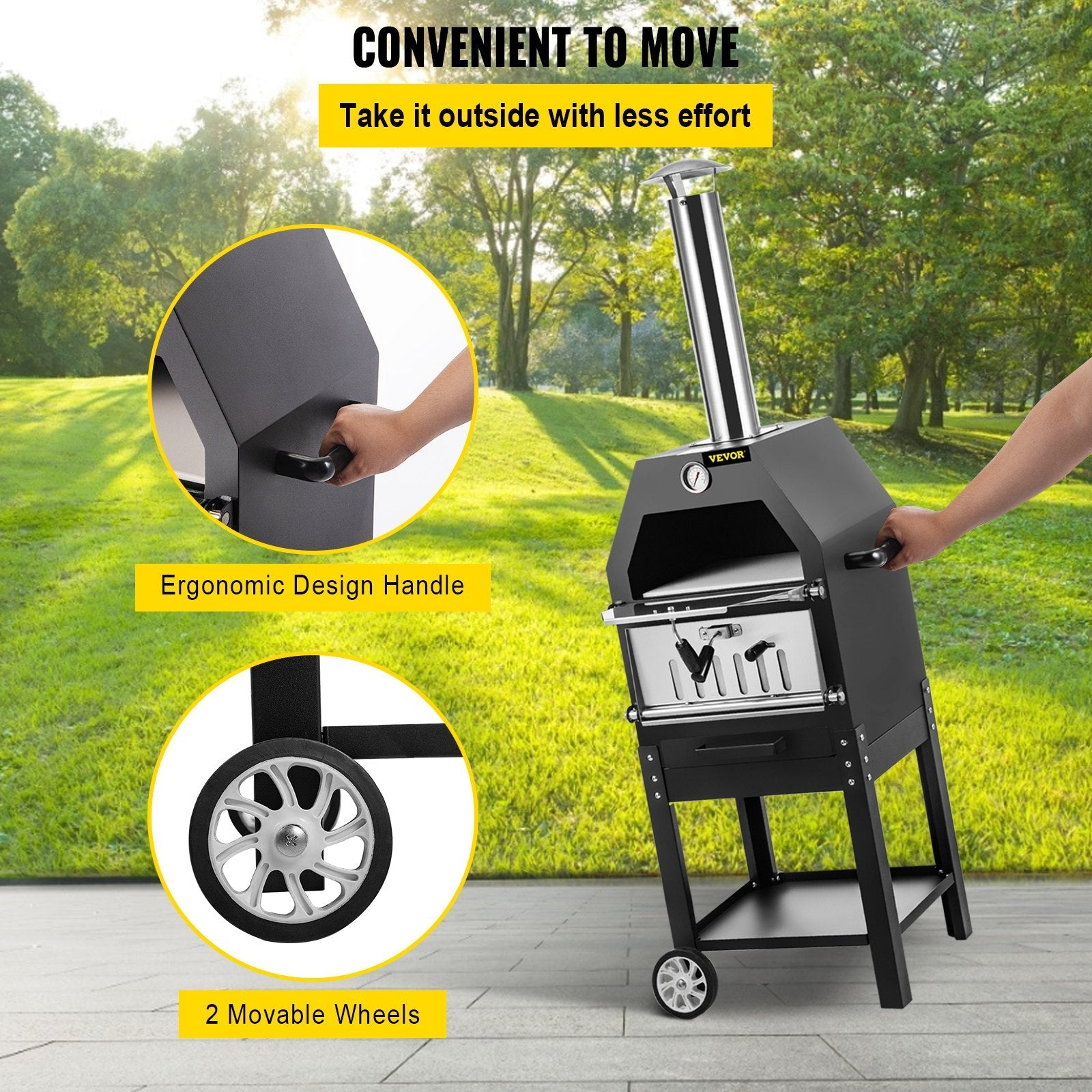 VEVOR Outdoor Pizza Oven, 12\" Wood Fire Oven, 2-Layer Pizza Oven Wood Fired, Wood Burning Outdoor Pizza Oven w/ 2 Removable Wheels, Wood Fired Pizza Maker Ovens w/ 900? Max Temperature for Barbecue 