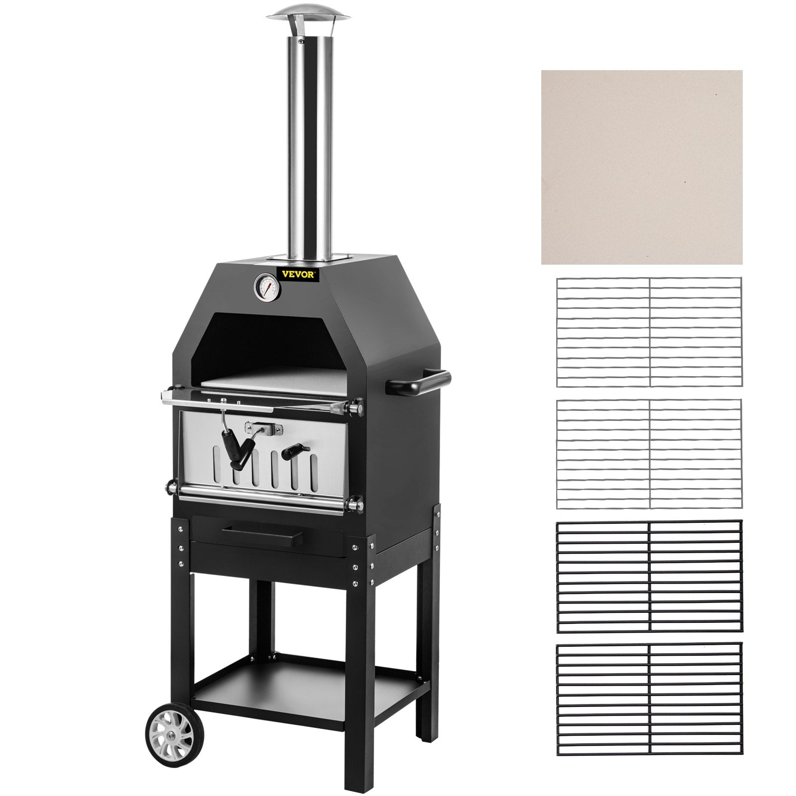 VEVOR Outdoor Pizza Oven, 12\" Wood Fire Oven, 2-Layer Pizza Oven Wood Fired, Wood Burning Outdoor Pizza Oven w/ 2 Removable Wheels, Wood Fired Pizza Maker Ovens w/ 900? Max Temperature for Barbecue 
