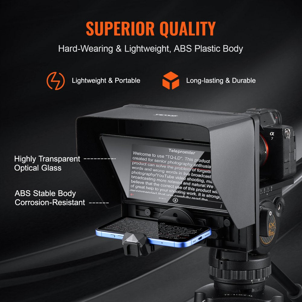 VEVOR 10'' Portable Teleprompter Remote for Webcam Smartphone Live Streaming 